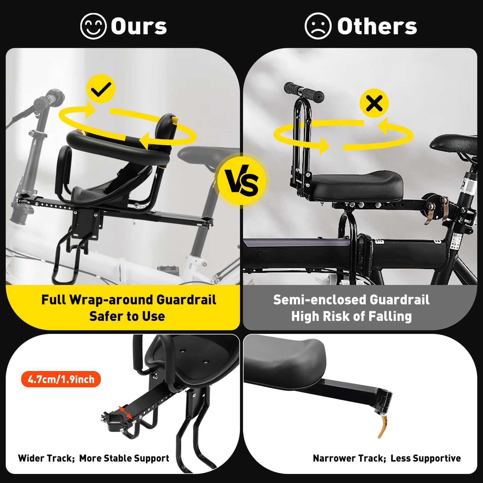 **Adjustable Front Mount Kids Bike Seat - Portable & Safe Toddler Bicycle Seat for Ages 8 Months to 6 Years - Fits Adult, Mountain & Electric Bikes - Perfect for Family Rides, Commuting & Outdoor Adventures**