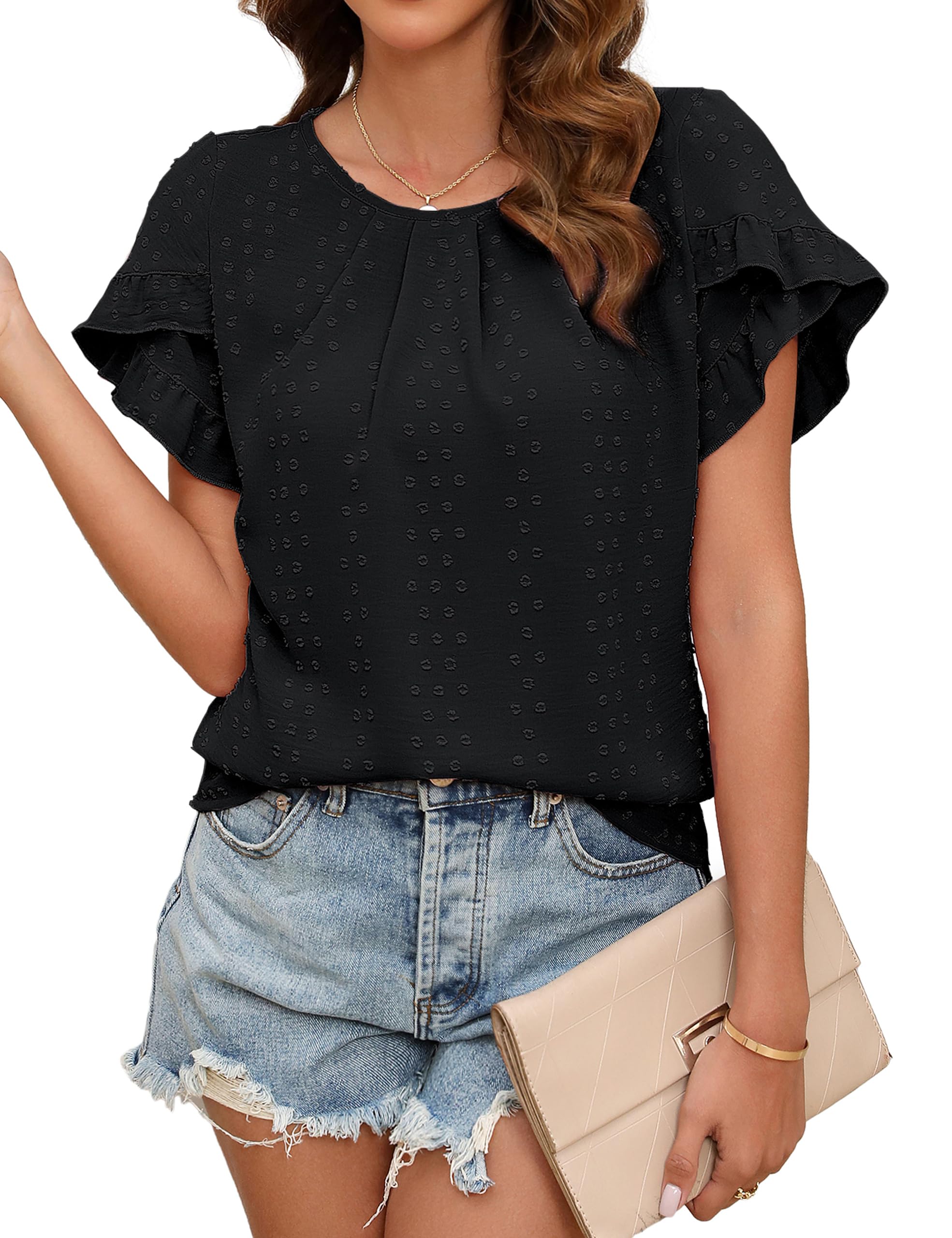 Trendy Women's Polka Dot Blouse with Petal Sleeves - Elegant Business Casual Top for Office & Summer 2024 | Perfect for Work, Parties & Date Nights