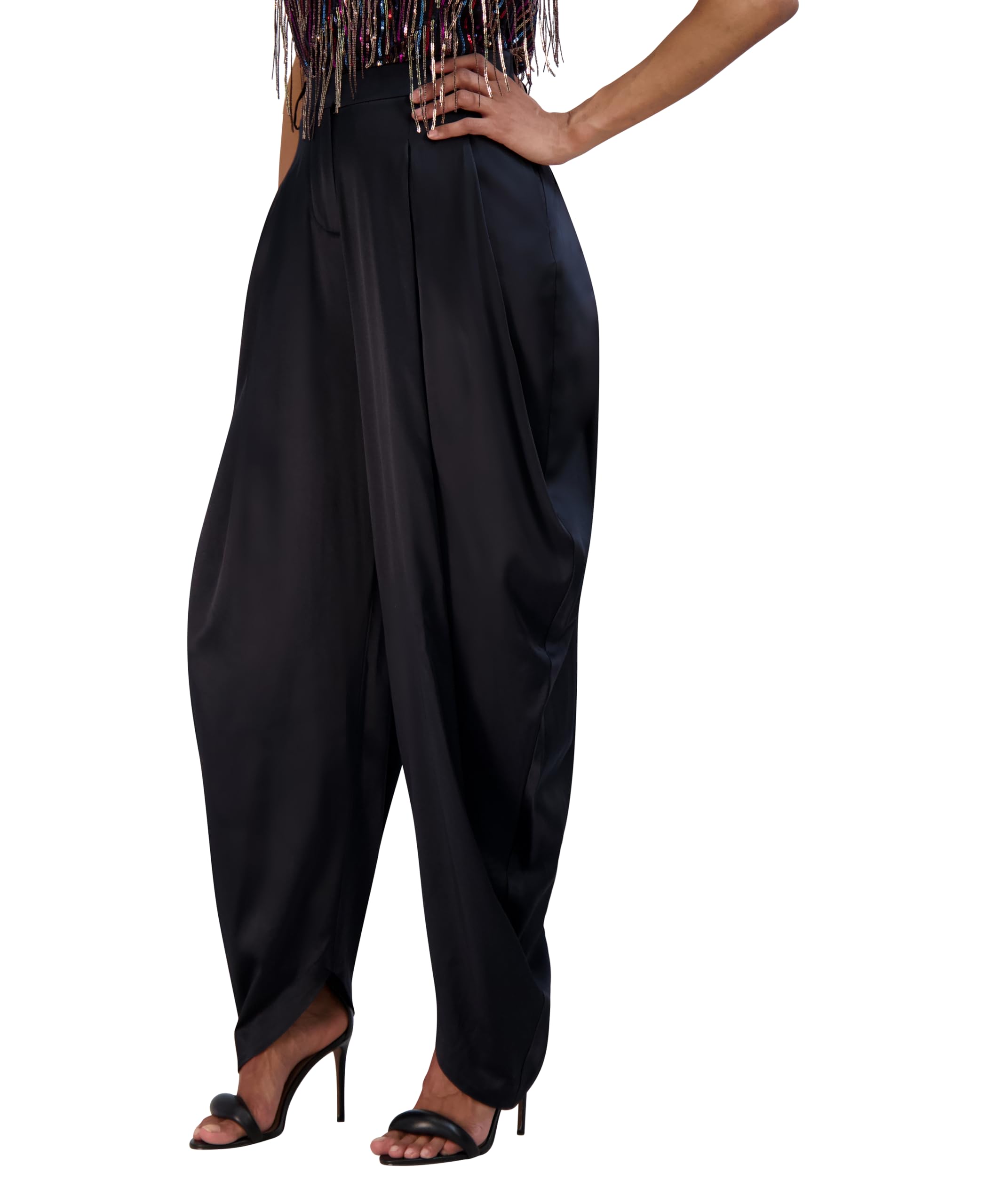 BCBGMAXAZRIA Women's Relaxed Drapey Vintage Flat Satin Pants - Comfortable High Waist Lounge Pants for Casual Wear, Travel & Home Relaxation