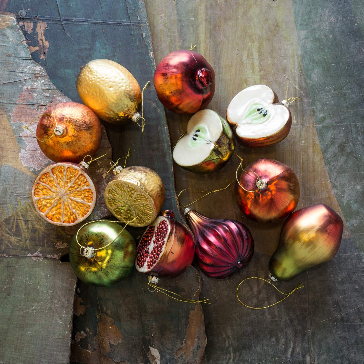Park Hill Collection Set of 12 Jewel-Toned Christmas Fruit Ornaments XAO80707 - Perfect for Holiday Tree Decorations, Festive Home Decor & Gift Giving
