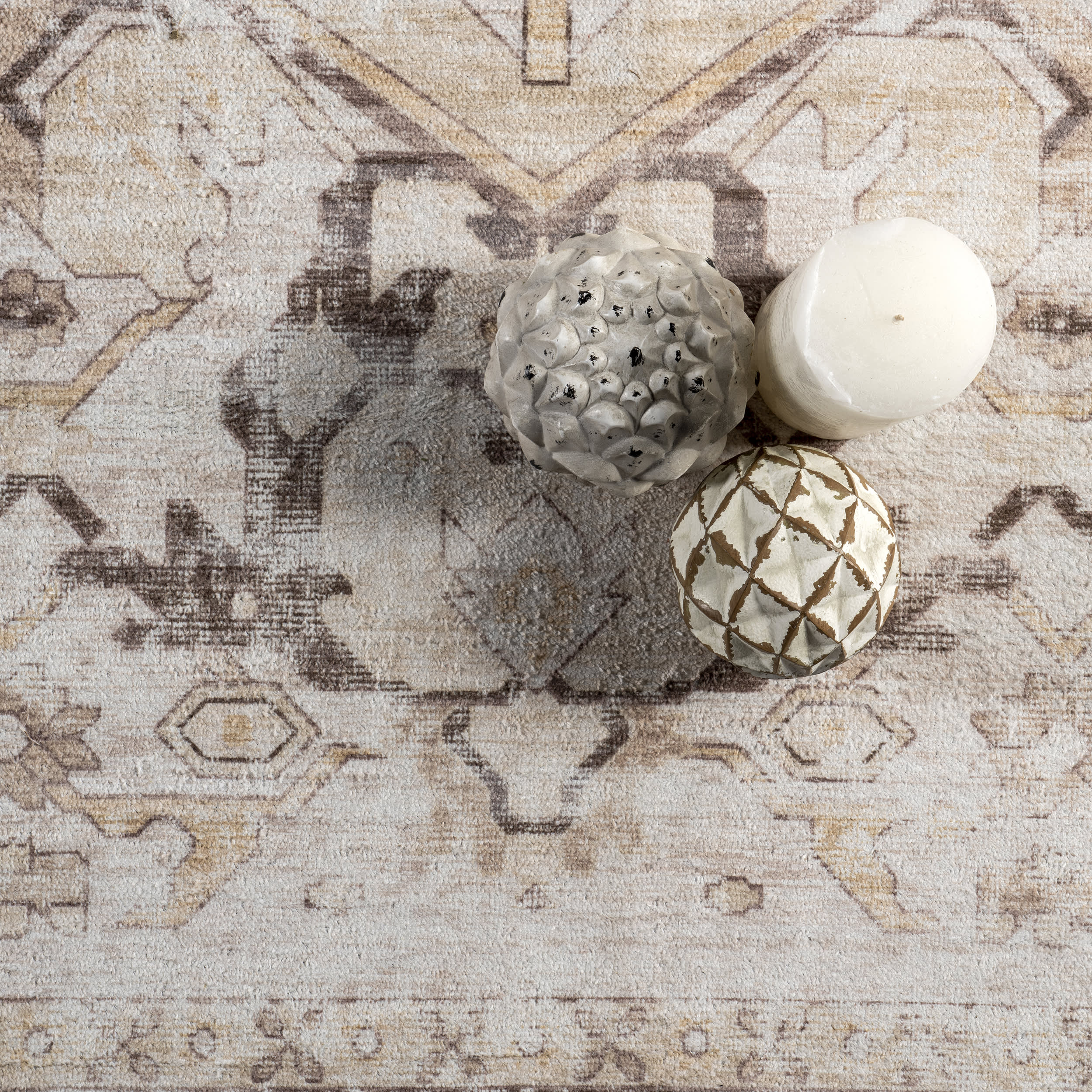 Davie Medallion Washable Rug - Soft & Durable Beige Area Rug for Living Room, Bedroom, Dining Room | Stain-Resistant & Machine Washable Home Decor