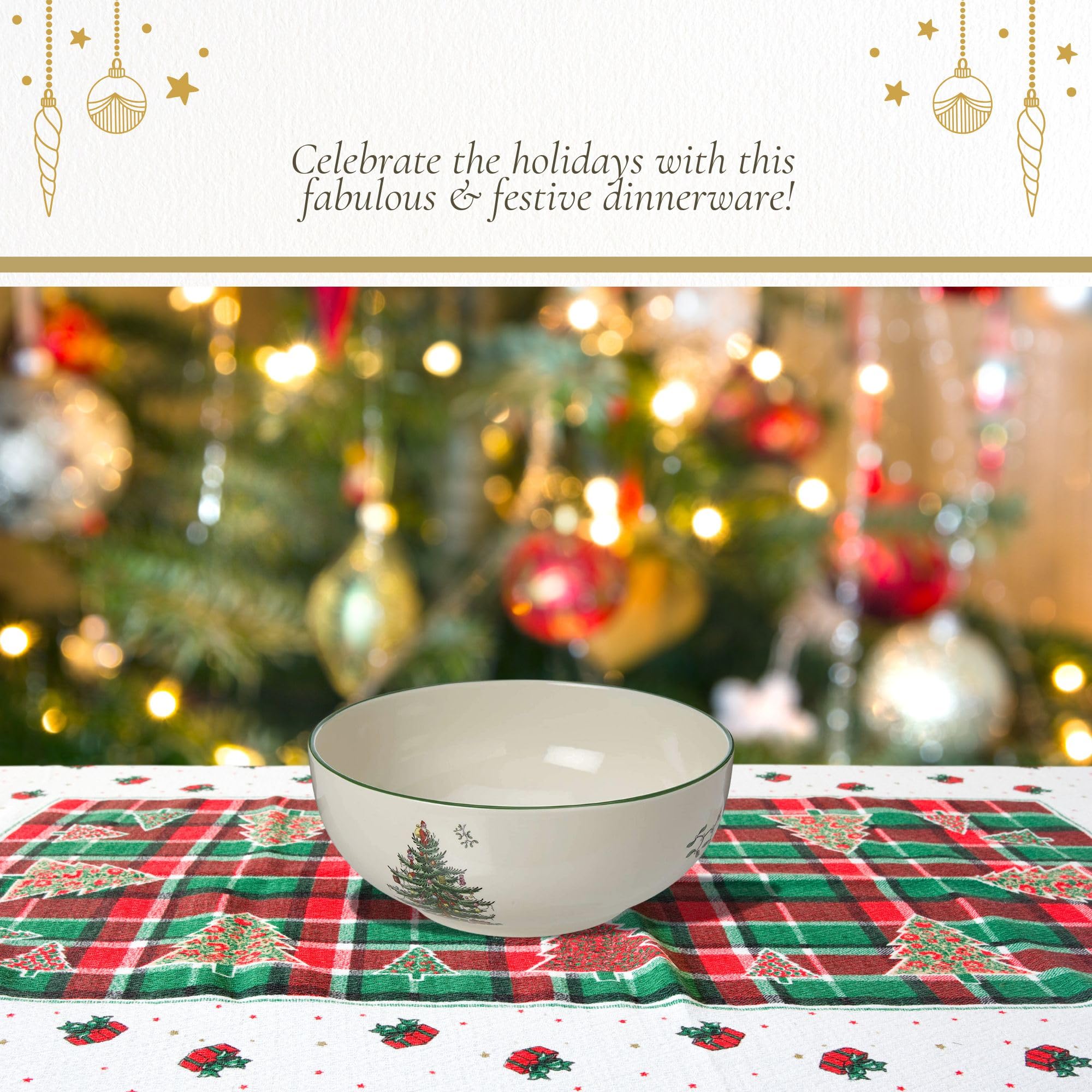 Spode Christmas Tree 5.5-Inch Fruit Salad Bowl Set of 4 - Classic Holiday Earthenware Serving Bowls for Cereal, Dessert, Christmas Treats - Microwave, Dishwasher & Oven Safe Tableware - Perfect for Holiday Parties, Family Gatherings & Festive Dining Decor