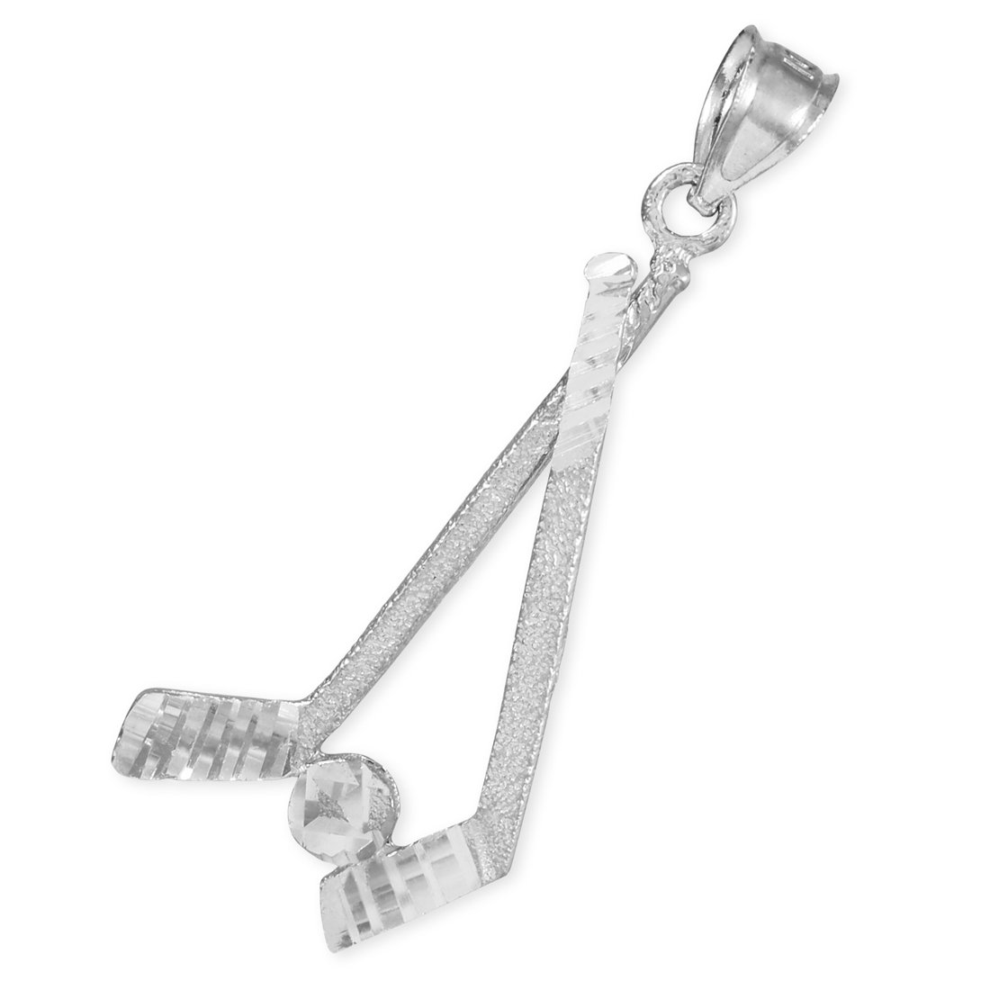10K White Gold Hockey Stick & Puck Pendant Necklace for Men & Women - Perfect Gift for Hockey Fans & Winter Sports Enthusiasts