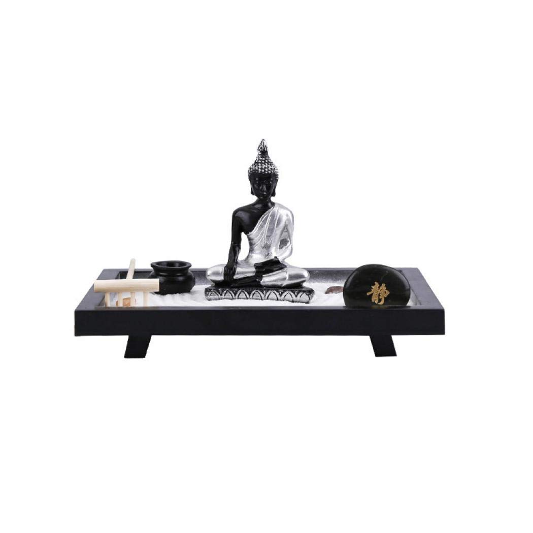 Mini Buddha Zen Garden with Rocks & Sand - Tabletop Meditation Decor for Home & Office | Stress Relief Therapy Gift for Adults, Birthday Present | Perfect for Relaxation, Mindfulness & Office Desk Decor