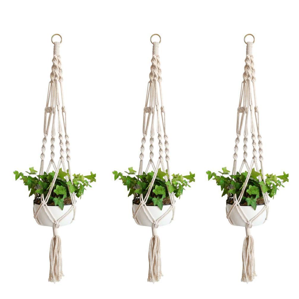 Cabilock 3-Piece Wall Mounted Planter Set - Macrame Hanging Planters for Spider Plants, Indoor Flowers & Houseplants - Short Hanging Pots with Sling Basket (Perfect for Living Room, Bedroom, Balcony & Office Decor)