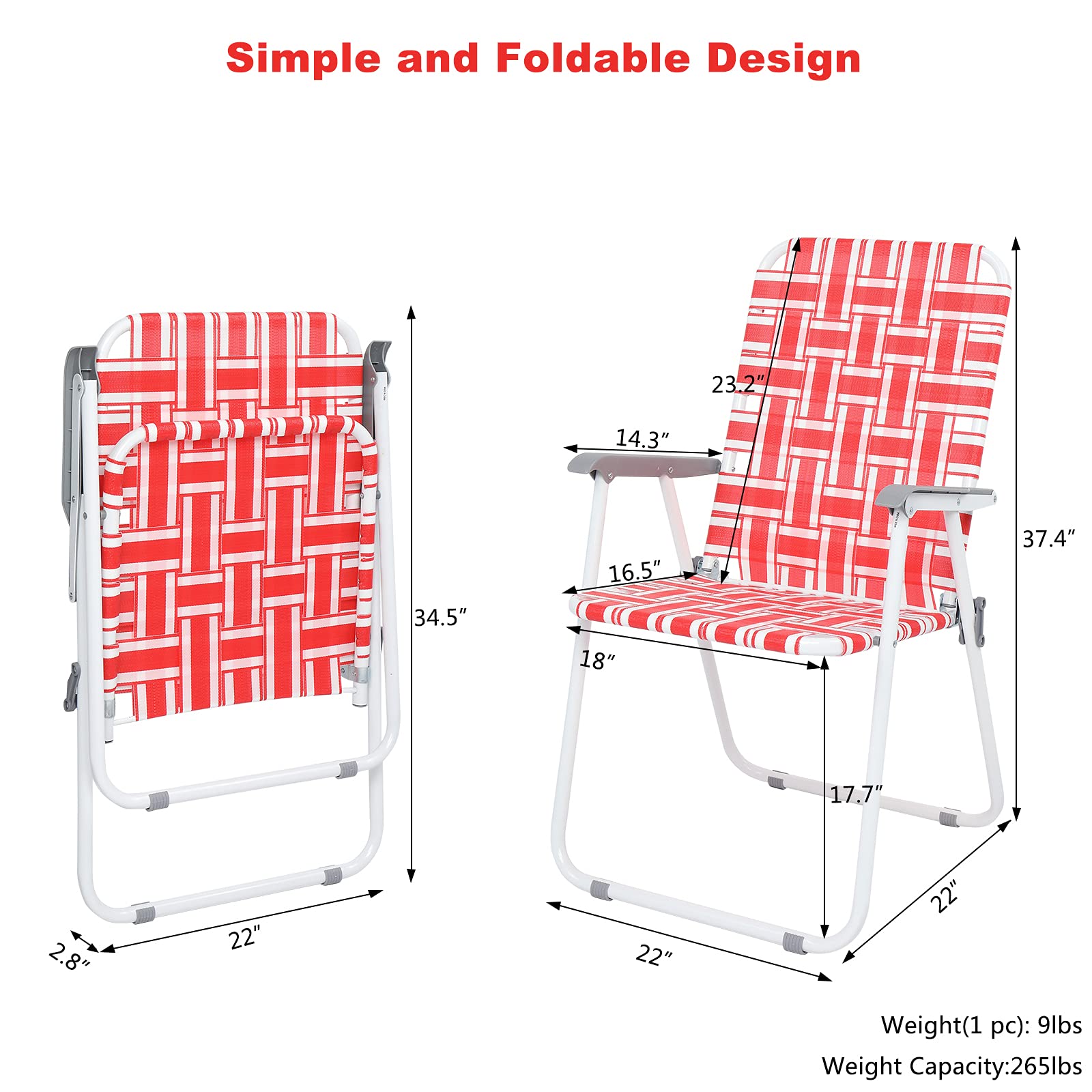 VINGLI 2-Pack Folding Lawn Chairs for Patio, Outdoor, Beach, Yard & Garden - Portable Webbed Dining Chairs (Red, Classic) - Perfect for Picnics, Camping & Backyard Relaxation