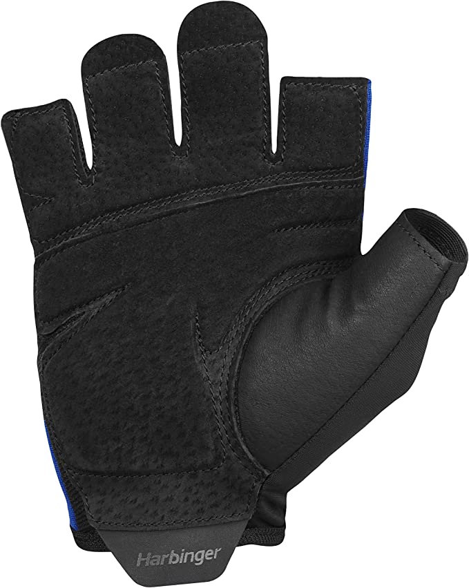 Harbinger Unisex Training Grip Gloves 2.0 - Weightlifting & CrossFit Workout Gloves for Men & Women - Breathable Blue Gym Gloves for Strength Training, Powerlifting & Fitness