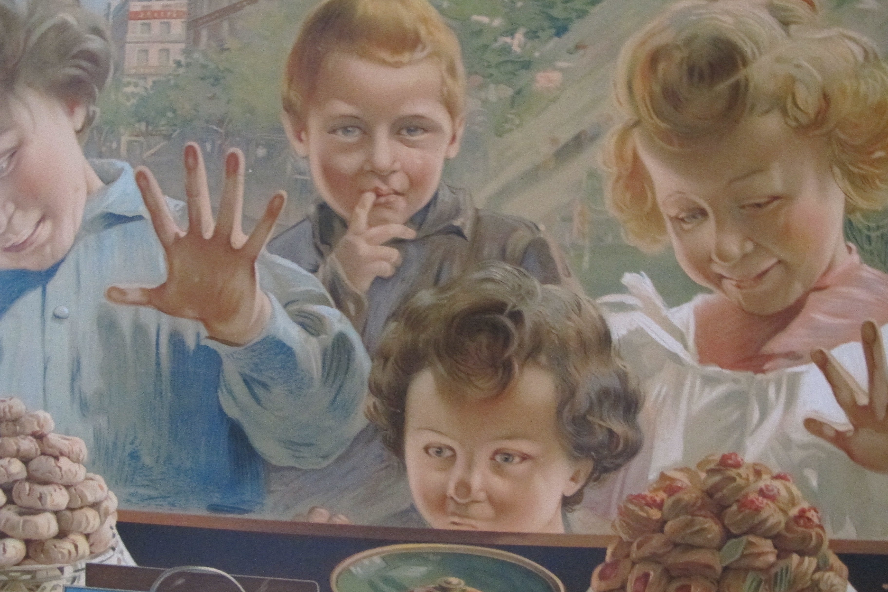 1905 Original Vintage French LU Petit Beurre Biscuit Advertising Carton - Children Looking into Store Window - Perfect for Antique Collectors & Retro Kitchen Decor