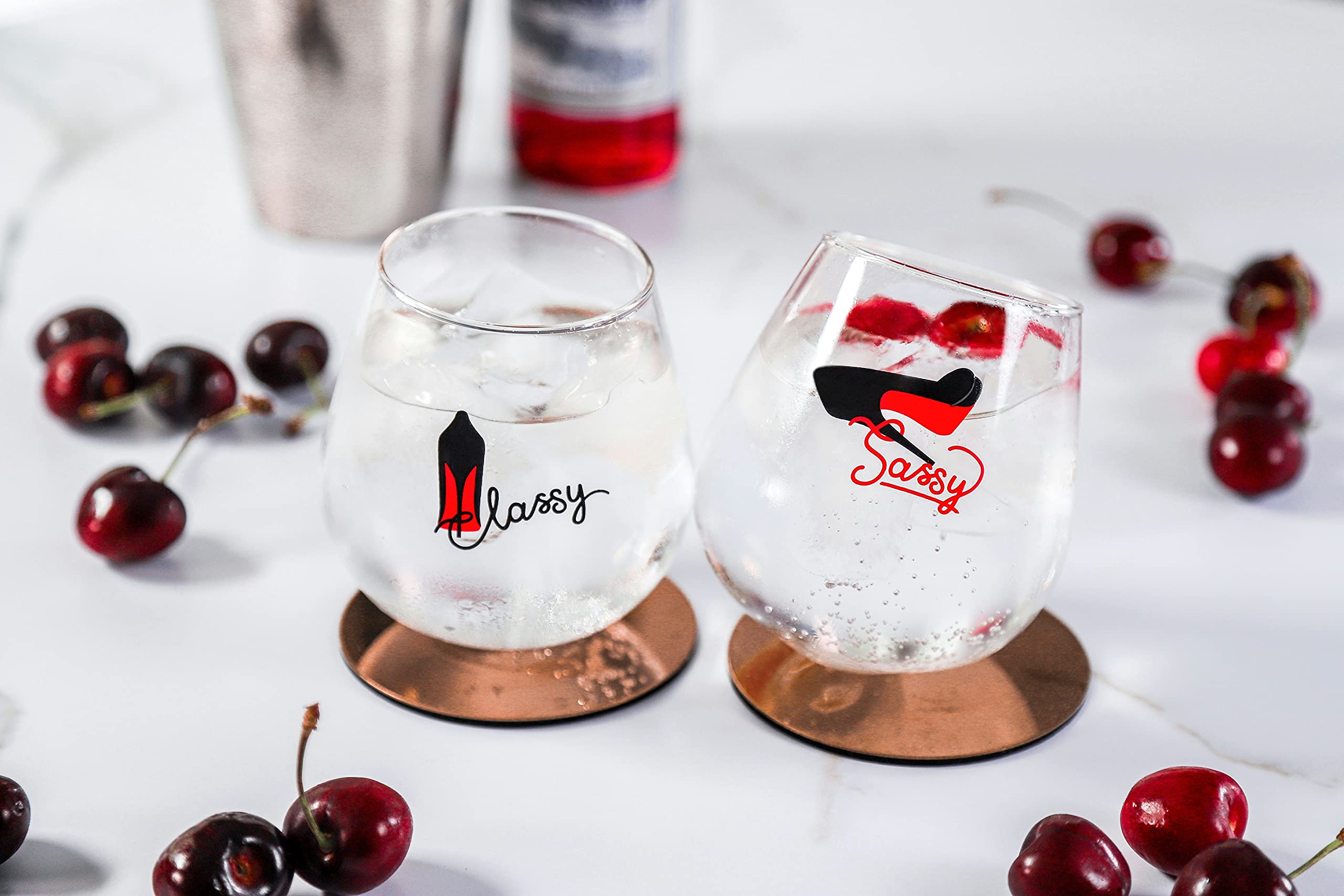 Elegant Stemless Wine Glasses Set of 2 - 12oz Rolling Tumblers for Women, Perfect Gift for Birthday, Wedding, Mother's Day & Bachelorette Party - Ideal for Home Entertaining, Girls Night & Romantic Dinners