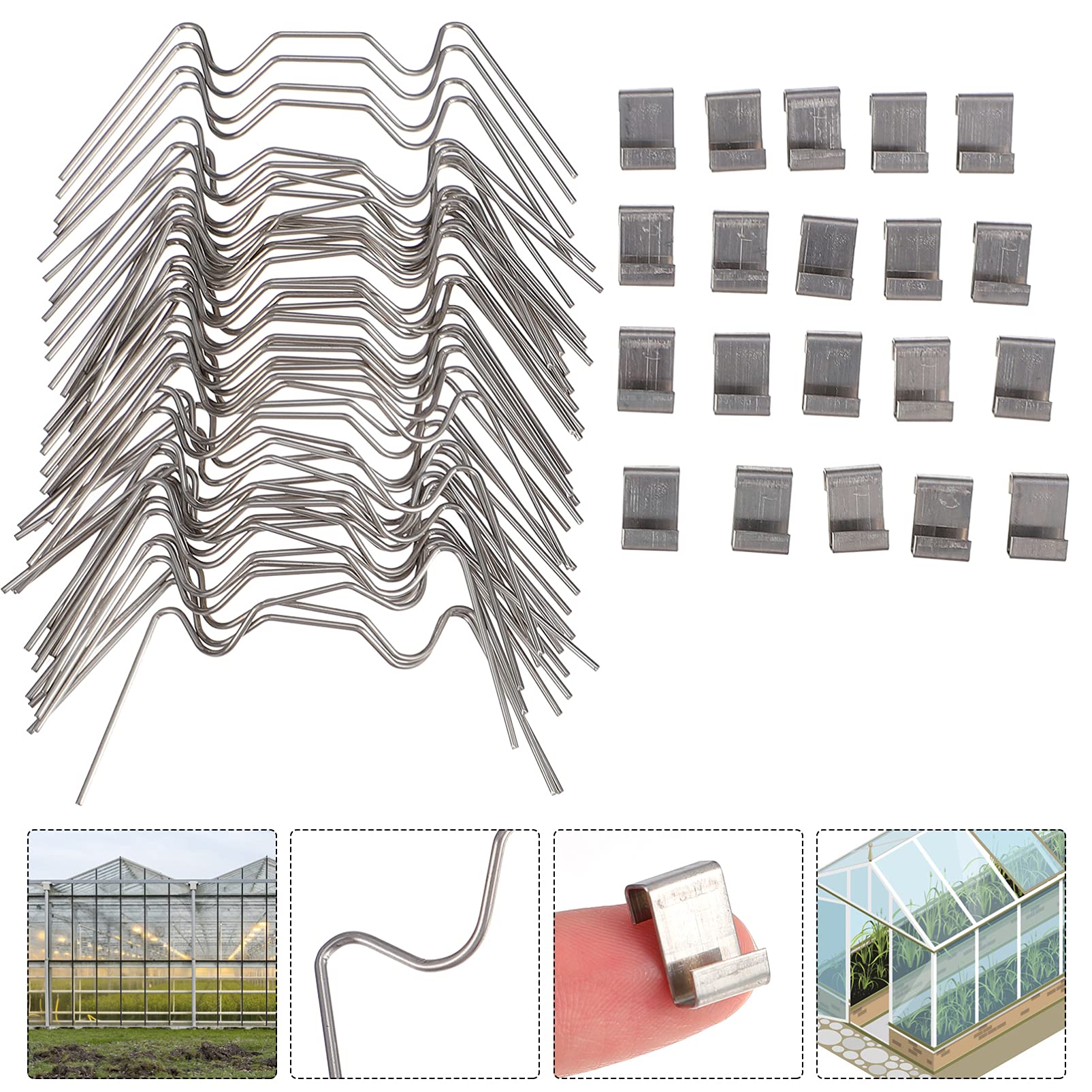 100pcs Stainless Steel Greenhouse Glass Clips - W Type Overlap Clamps for Glass Panes, Secure Greenhouse Glass Fixing Supplies - Perfect for DIY Greenhouse Construction, Garden Sheds & Sunroom Projects