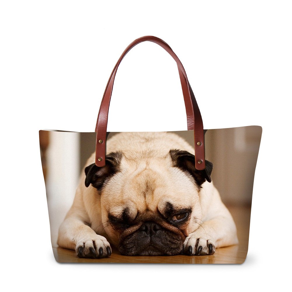 Stylish Women's Large Shoulder Bag with Dog Print - Fashionable Beach Tote for Girls, Perfect for Shopping, Travel & Summer Outings