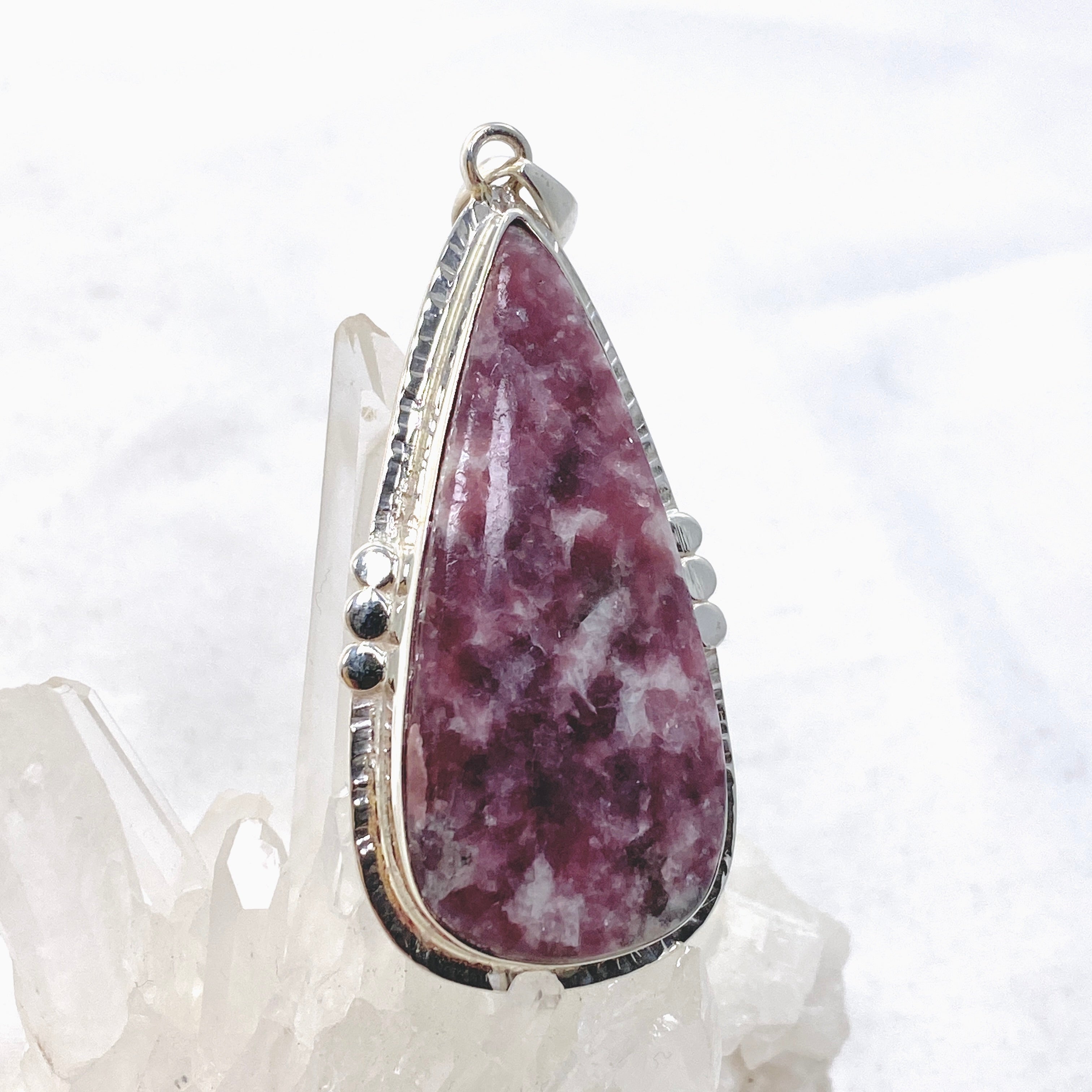 Lepidolite Teardrop Cabochon Pendant in Sterling Silver Setting - KPGJ4612 | Healing Crystal Jewelry for Stress Relief & Meditation | Perfect for Spiritual Gifts & Energy Balancing