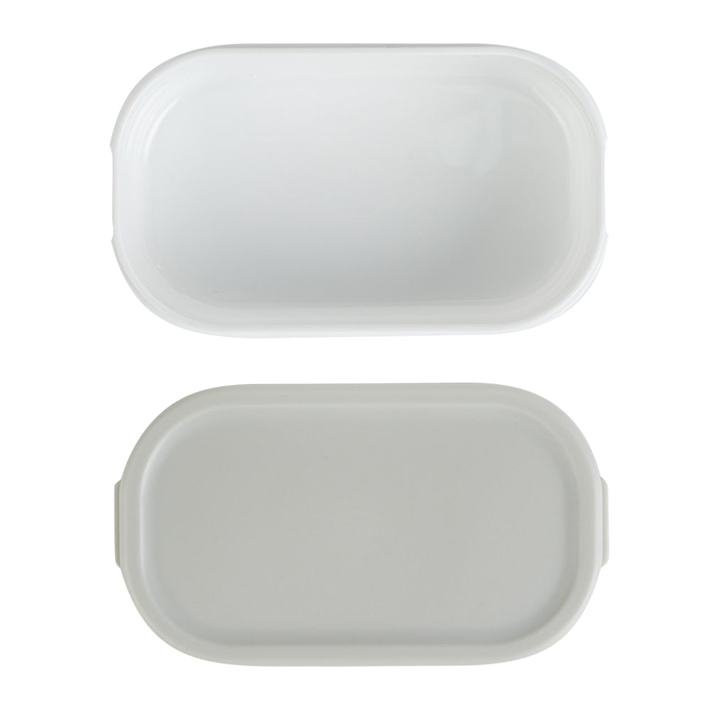 Bento Tek 3 oz White Buddha Box Snack & Sauce Container with Gray Lid - 3.75