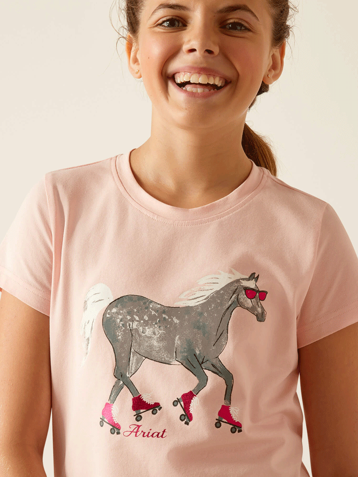 Ariat Kids Roller Pony T-Shirt - Blushing Rose Cotton Tee for Girls | Playground, School & Casual Wear