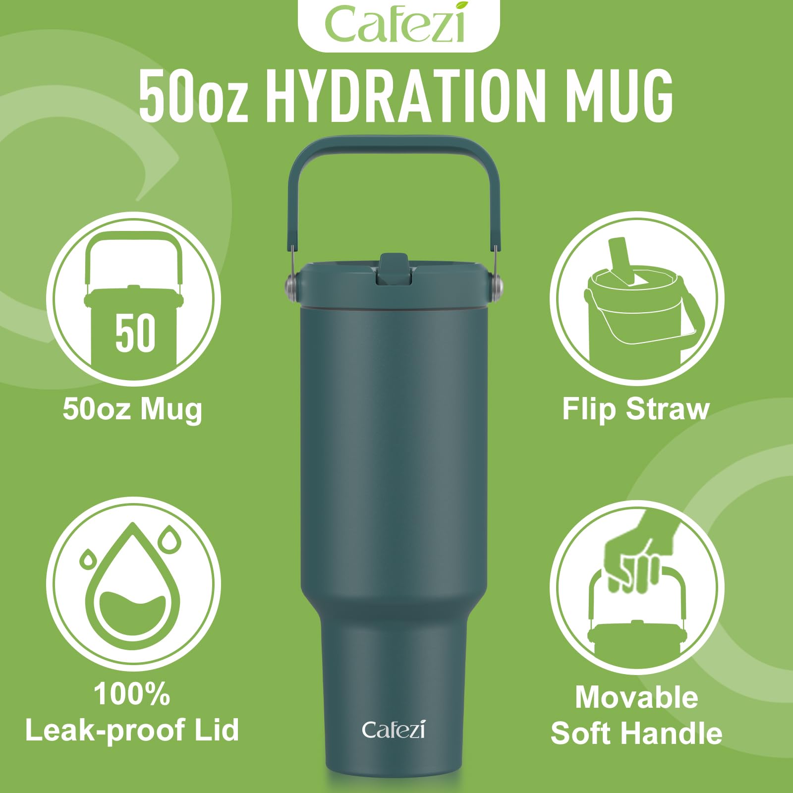 50oz Stainless Steel Tumbler with Lid & Straw - Vacuum Insulated, Leak Proof, Fits in Cup Holder - Perfect for Home, Office, Travel, Gym & Outdoor Activities