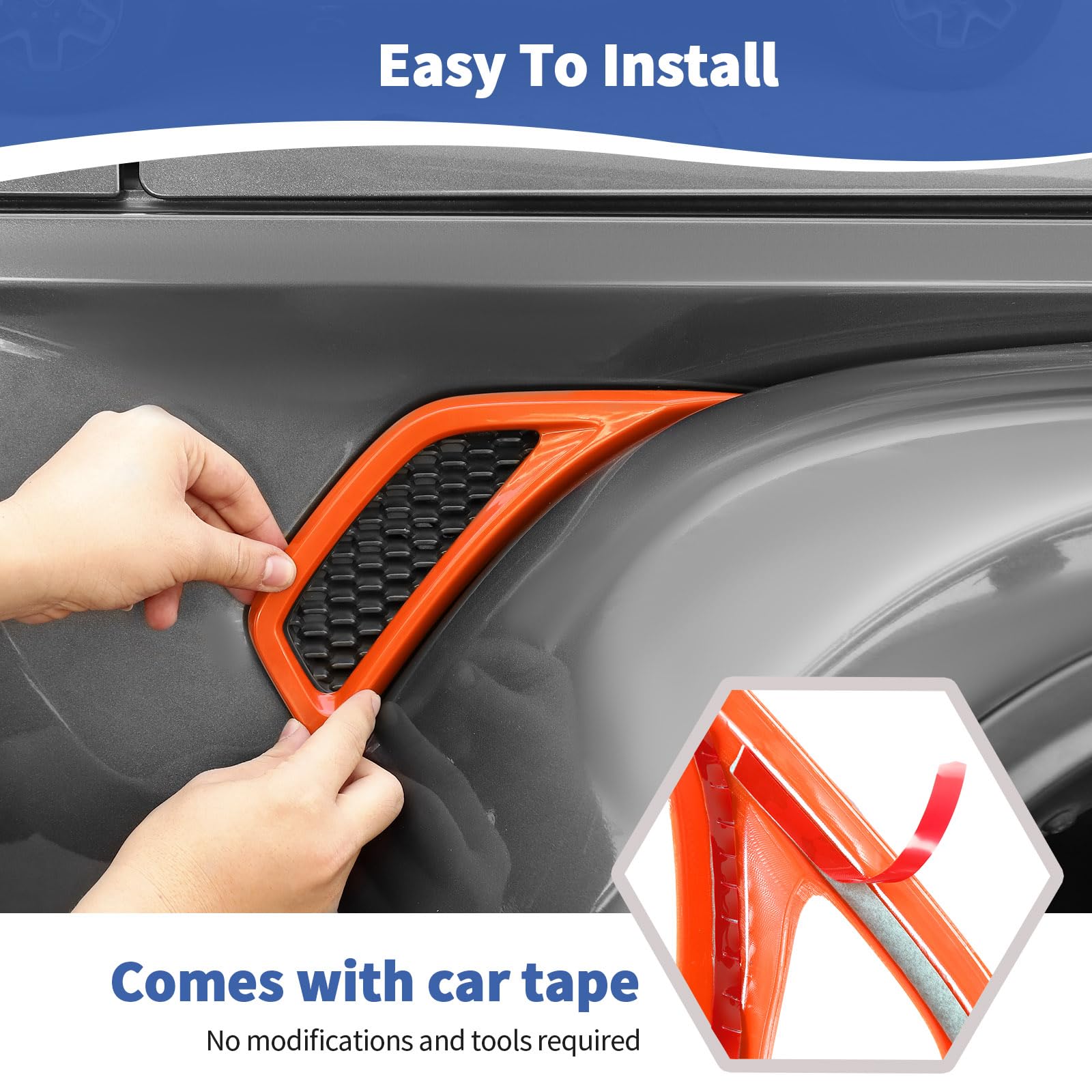Jeep Wrangler JL JLU & Gladiator JT Side Fender Vent Decal Trim Cover - RT-TCZ Style (2018-2024) | Orange Exterior Accessories (2-Piece Set) | Off-Road Protection & Custom Styling Upgrade