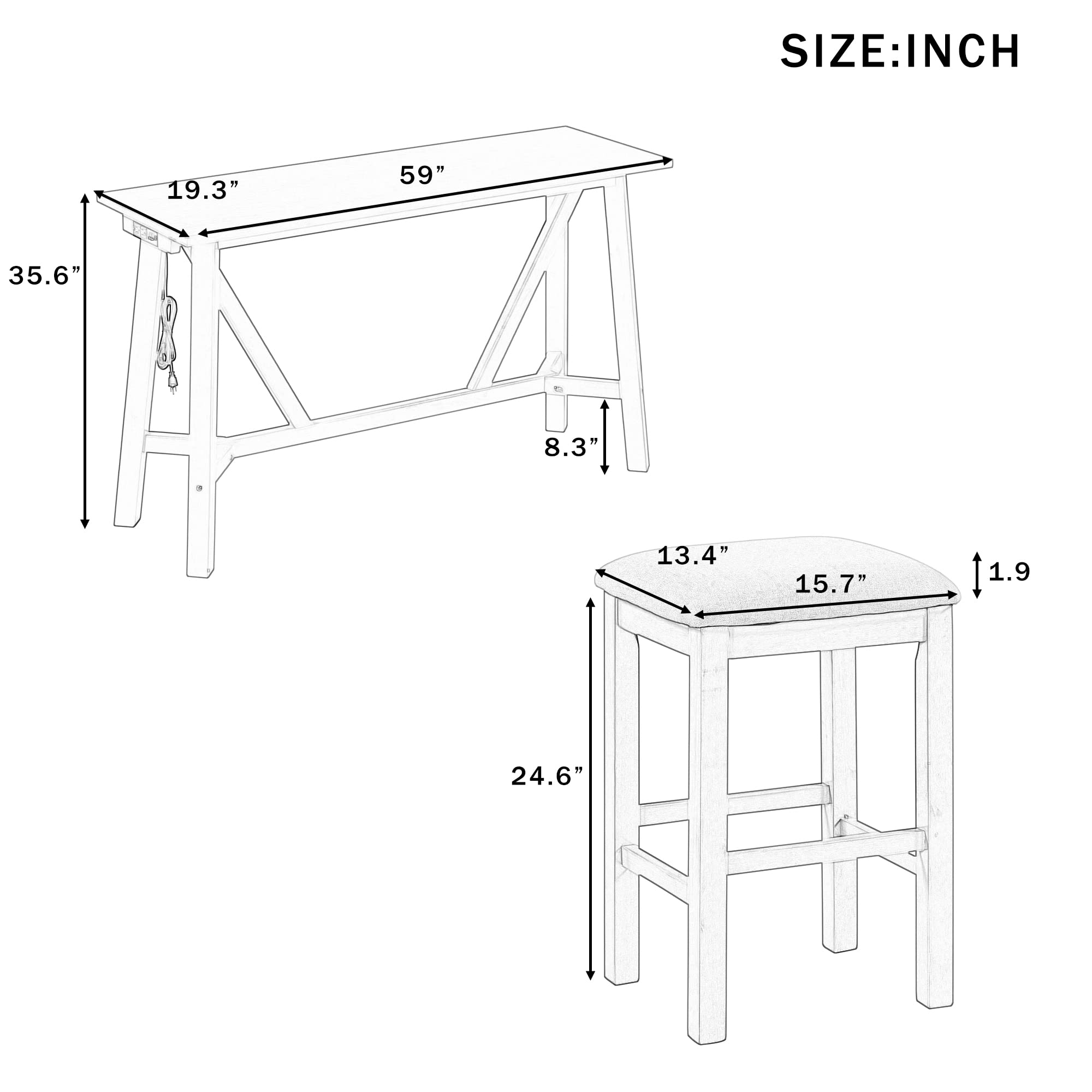 LZ LEISURE ZONE 4-Piece Dining Table Set for 3 with Upholstered Stools - Dark Walnut & Beige Kitchen Bar Table Set for Small Spaces, Breakfast Nook, Apartment Dining | Perfect for Compact Homes, Studio Apartments and Cozy Kitchenettes