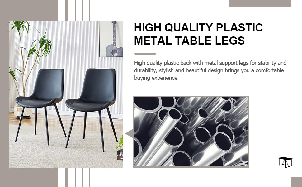Premium Black Faux Leather Dining Chairs with Metal Legs - Ergonomic Curved Backrest & Wide Cushion for Maximum Comfort - Set of 4 Modern Chairs for Restaurant, Kitchen, Bedroom & Office Use