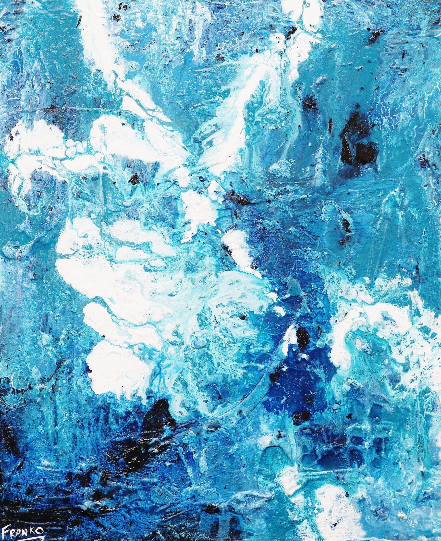 Jaded Blue 120cm x 100cm Blue White Abstract Canvas Art - Modern Wall Decor for Living Room, Bedroom & Office