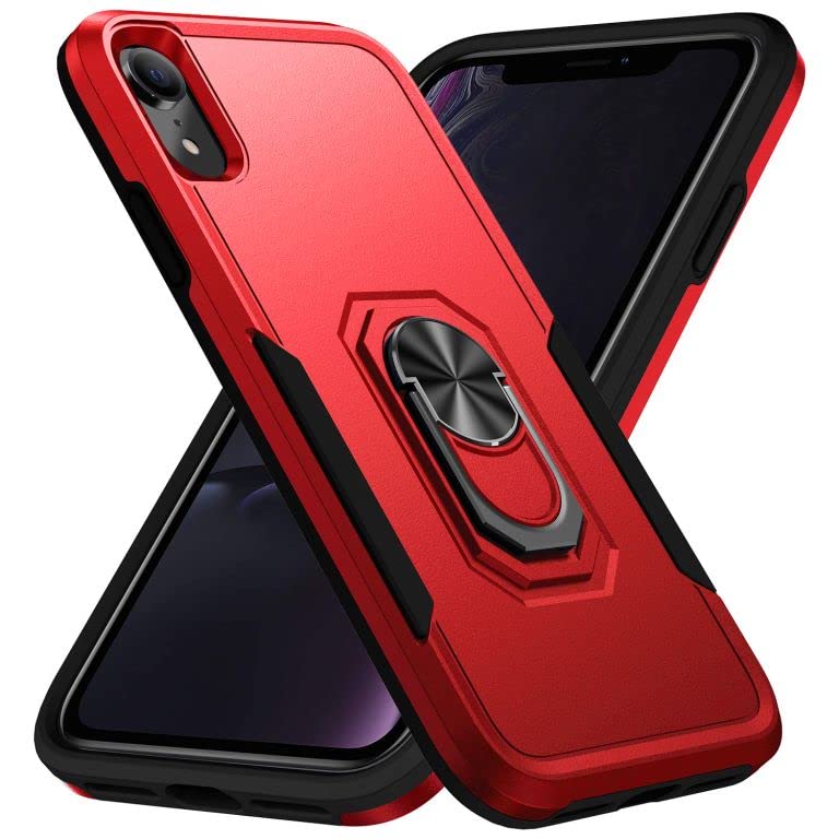 Premium iPhone XR Case with Kickstand & Metal Ring - Military-Grade Shockproof Cover, Magnetic Car Mount Compatible - Heavy Duty Protection for iPhone XR (Red) - Perfect for Outdoor Adventures, Travel & Daily Use