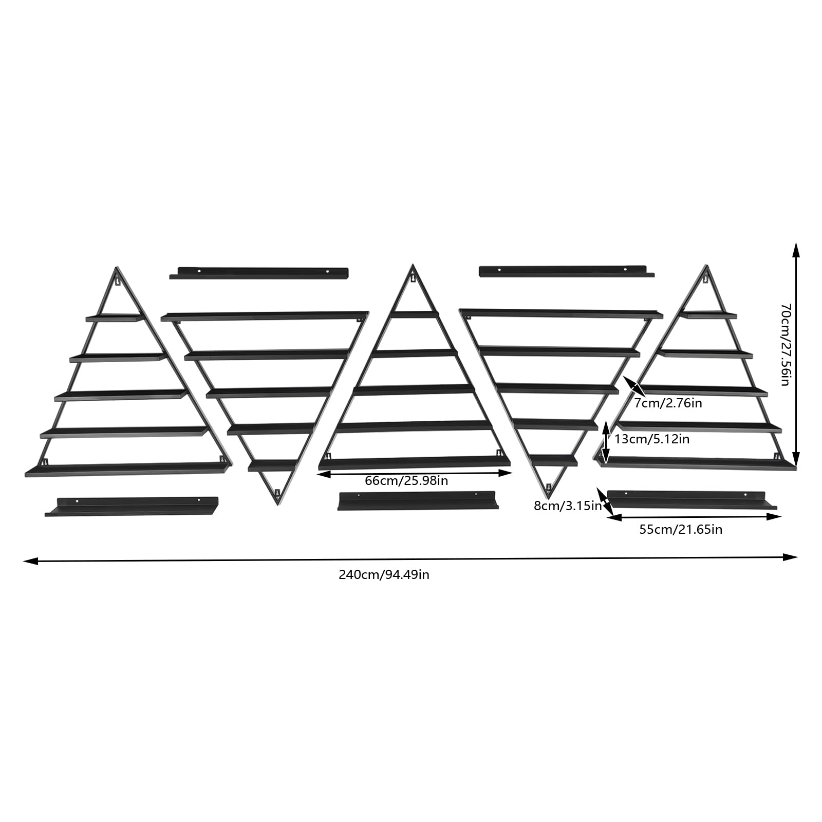 5-Tier Metal Wall-Mounted Nail Polish Organizer - Triangular Cosmetic Display Shelf for Lipstick & Perfume - Spa, Salon & Home Decor Storage Solution (Black) - Perfect for Nail Art Stations, Vanity Organization & Retail Displays