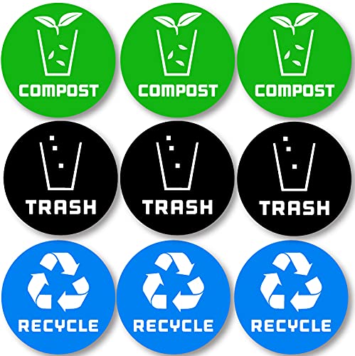 9 Pack Recycle Logo & Trash Can Stickers - Premium Vinyl Decals for Garbage Bins, Recycling Containers & Compost Bins (2.75