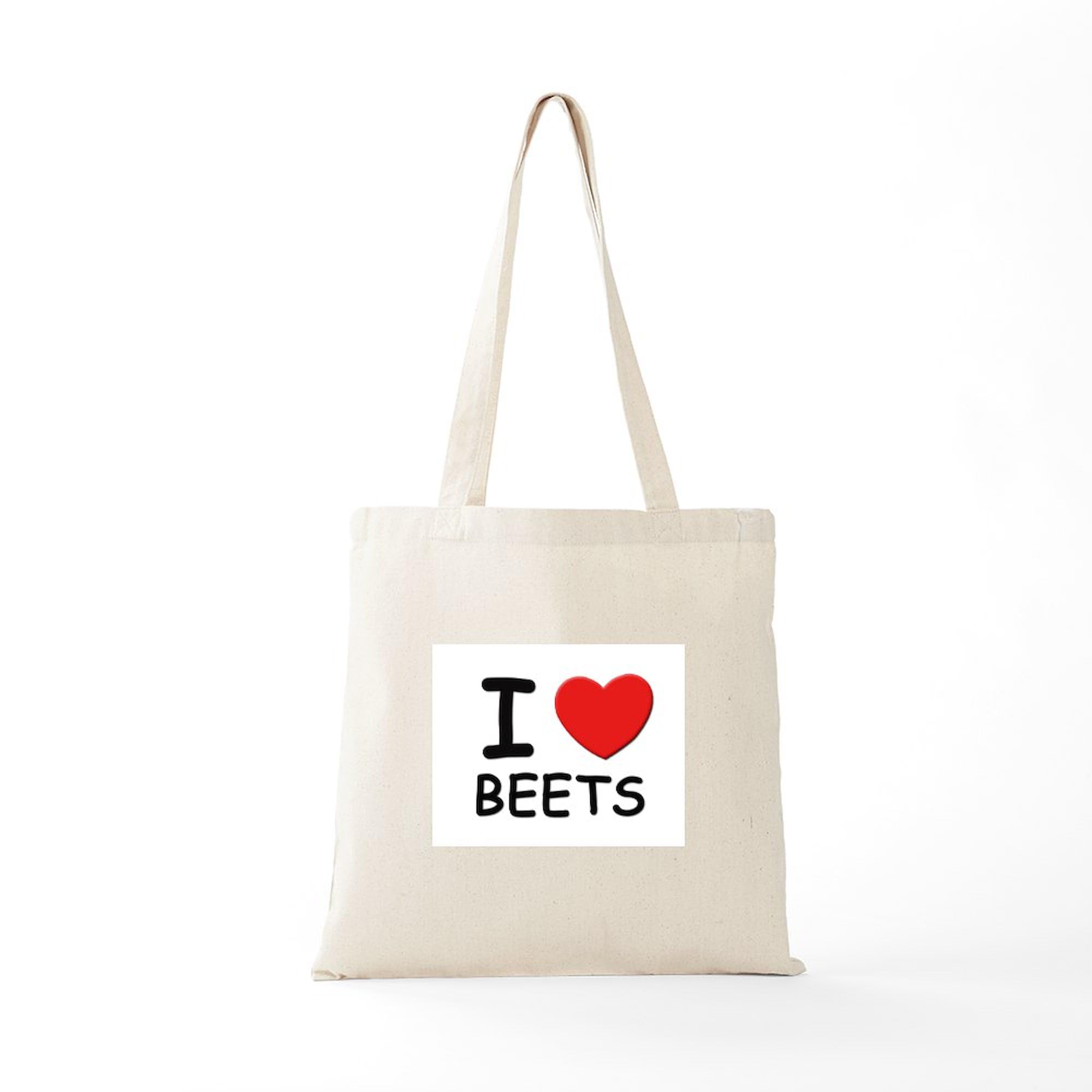 I Love Beets Tote Bag - Natural Canvas Reusable Grocery Shopping Bag - Eco-Friendly & Durable for Farmers Market, Grocery Hauling, Beach Trips