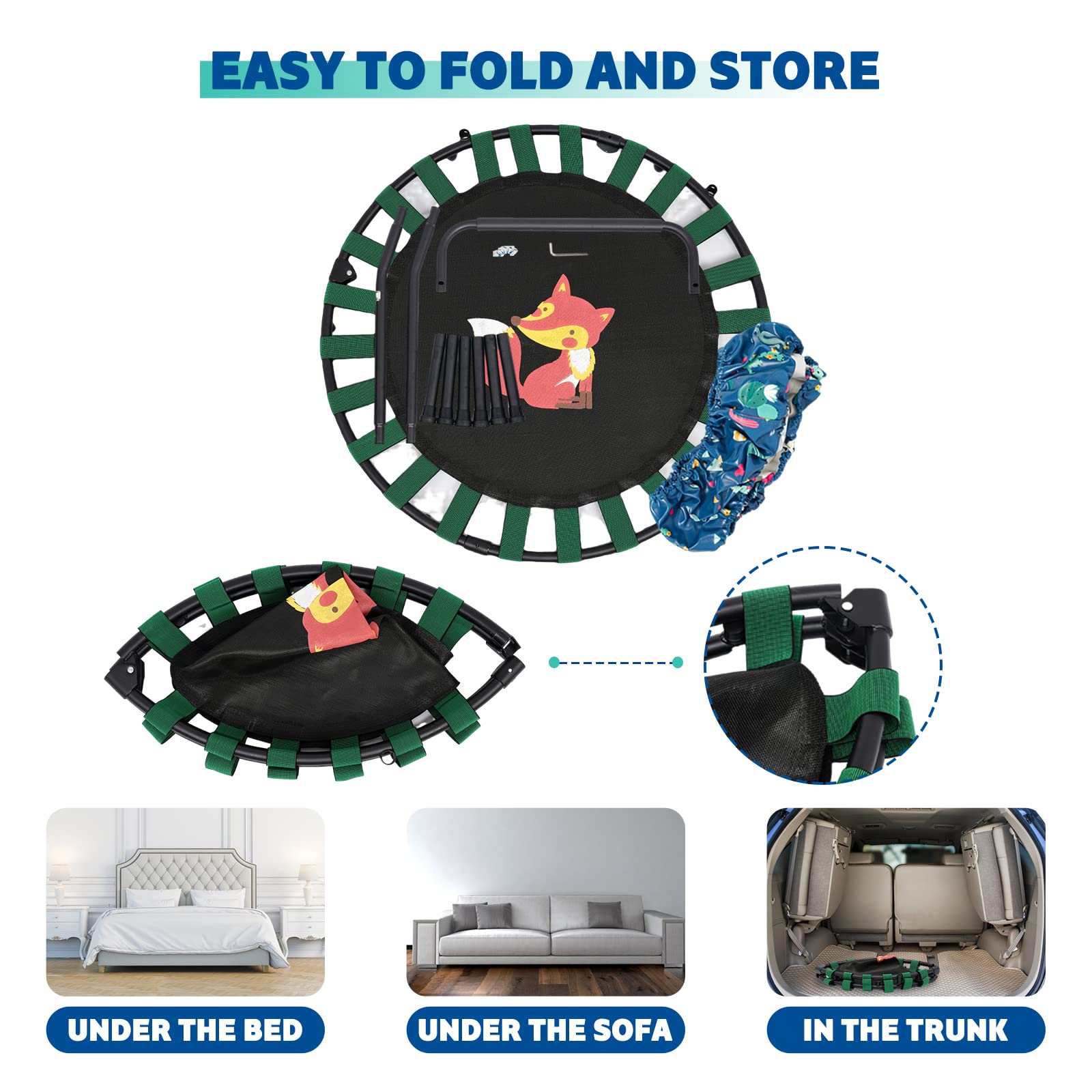 **Kids Trampoline with Safety Handle & Protective Cover - Foldable Mini Trampoline for Indoor/Outdoor Jumping - Perfect for Playtime, Exercise & Backyard Fun (Style 3)**