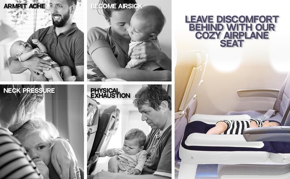 Inflatable Toddler Airplane Bed for Kids - Portable Travel Mattress with Safety Sides, Built-in Pump & Adjustable Belt | Seat Extender for Children on Airplanes (Blue) | Perfect for Long Flights, Road Trips & Sleepovers