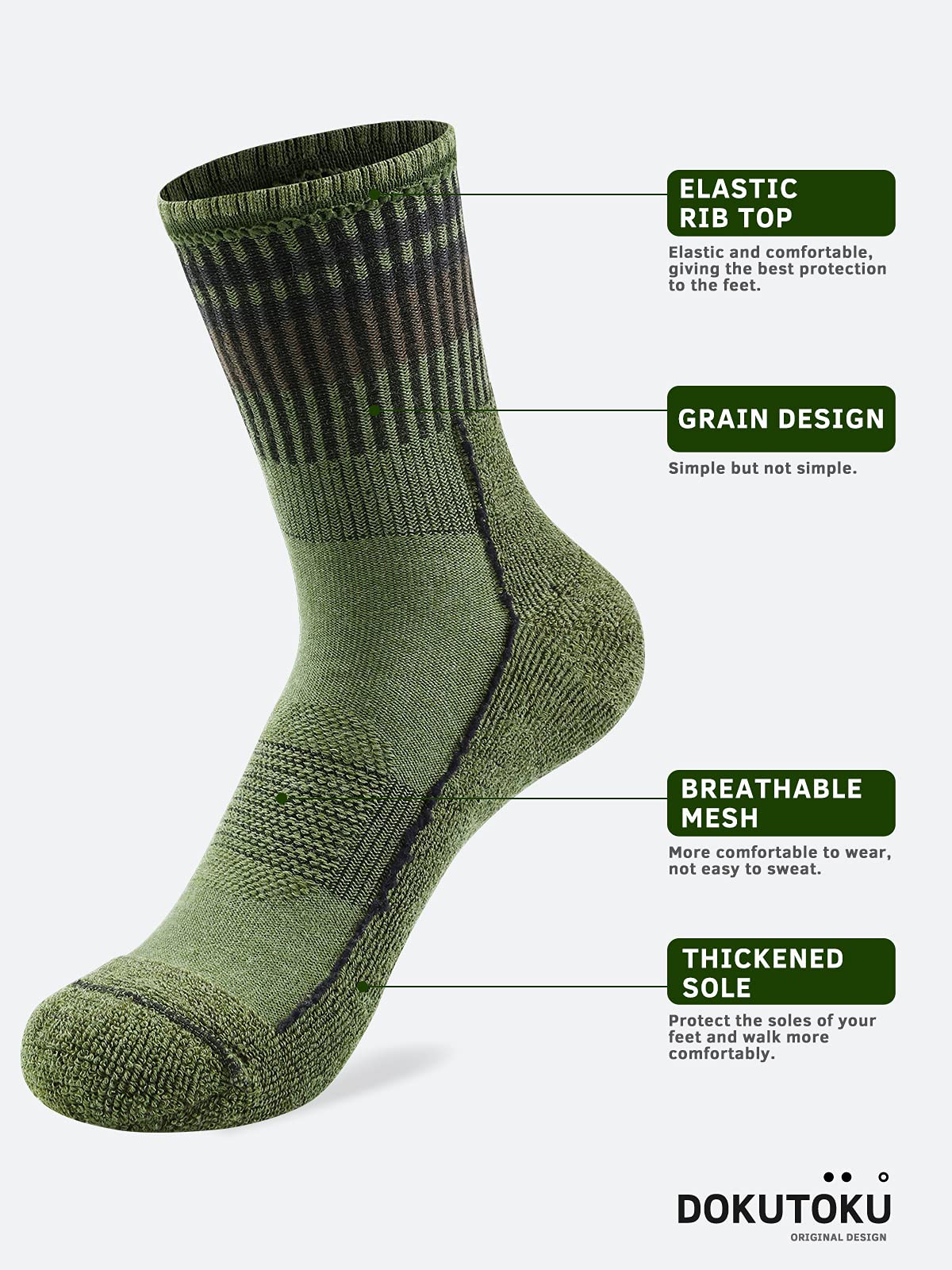 DOKUTOKU Men's Hiking Crew Socks - Cushioned Moisture Wicking Athletic Boot Socks for Outdoor Trekking & Camping - Perfect for Hiking, Backpacking and Mountain Climbing Adventures