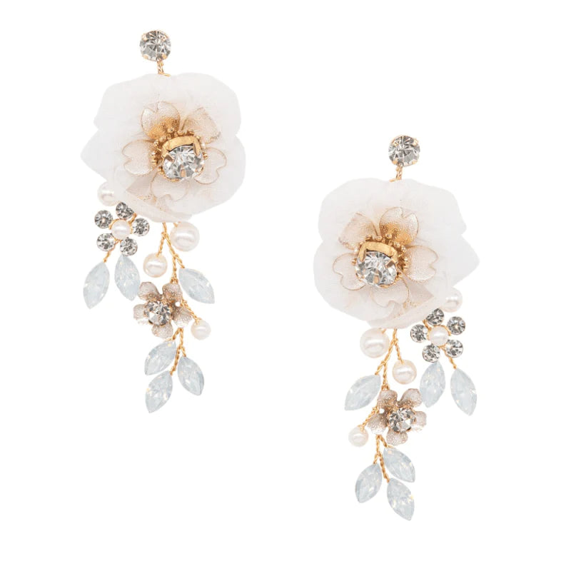Elegant Floral Wedding Earrings with Swarovski Crystals & Freshwater Pearls - A9044 | Bridal Jewelry for Brides, Bridesmaids & Formal Occasions