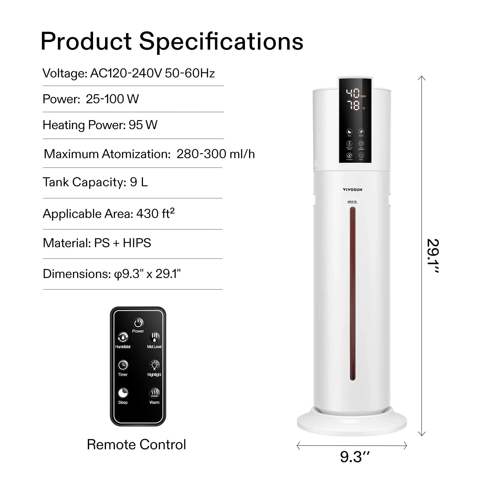 VIVOSUN 9L 2-in-1 Top Fill Cool & Warm Mist Humidifier for Home, Bedroom, Office - Quiet Ultrasonic Air Humidifier with Essential Oil Diffuser for Dry Air Relief