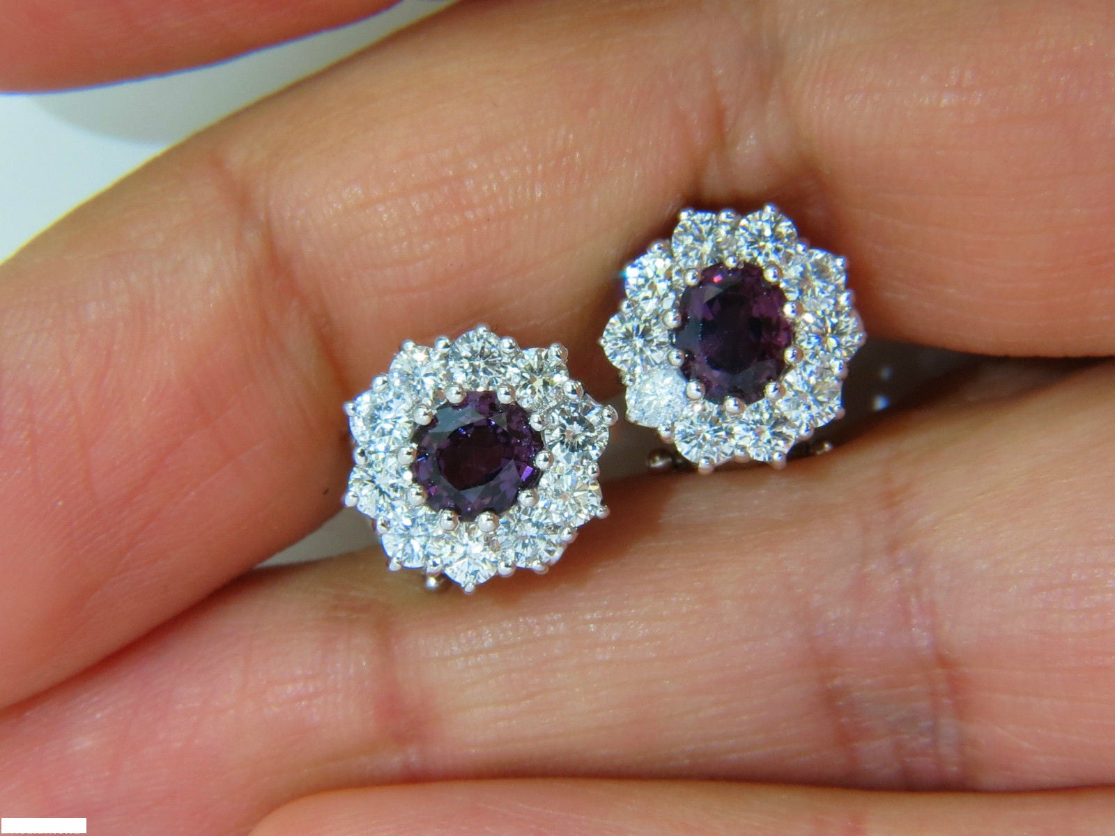 14KT 3.36CT Natural Purple Spinel Diamond Cluster Earrings with Omega Back - Elegant Jewelry for Women, Perfect for Weddings, Parties & Special Occasions