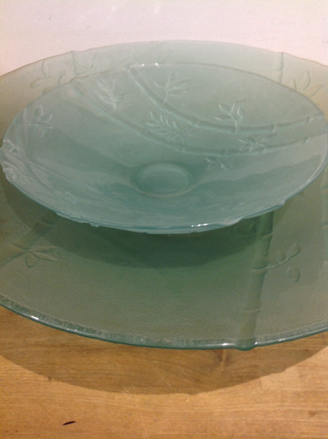 2-Piece Green Bamboo Glass Bowl Set - Eco-Friendly & Durable for Salads, Snacks & Serving - Perfect for Kitchen, Dining & Party Use