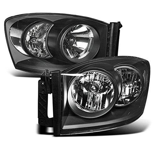 ZMAUTOPARTS Dodge Ram 1500 2500 3500 Pickup Truck Black Crystal Headlights Set - High Performance LED Headlamps for Night Driving & Off-Road Adventures