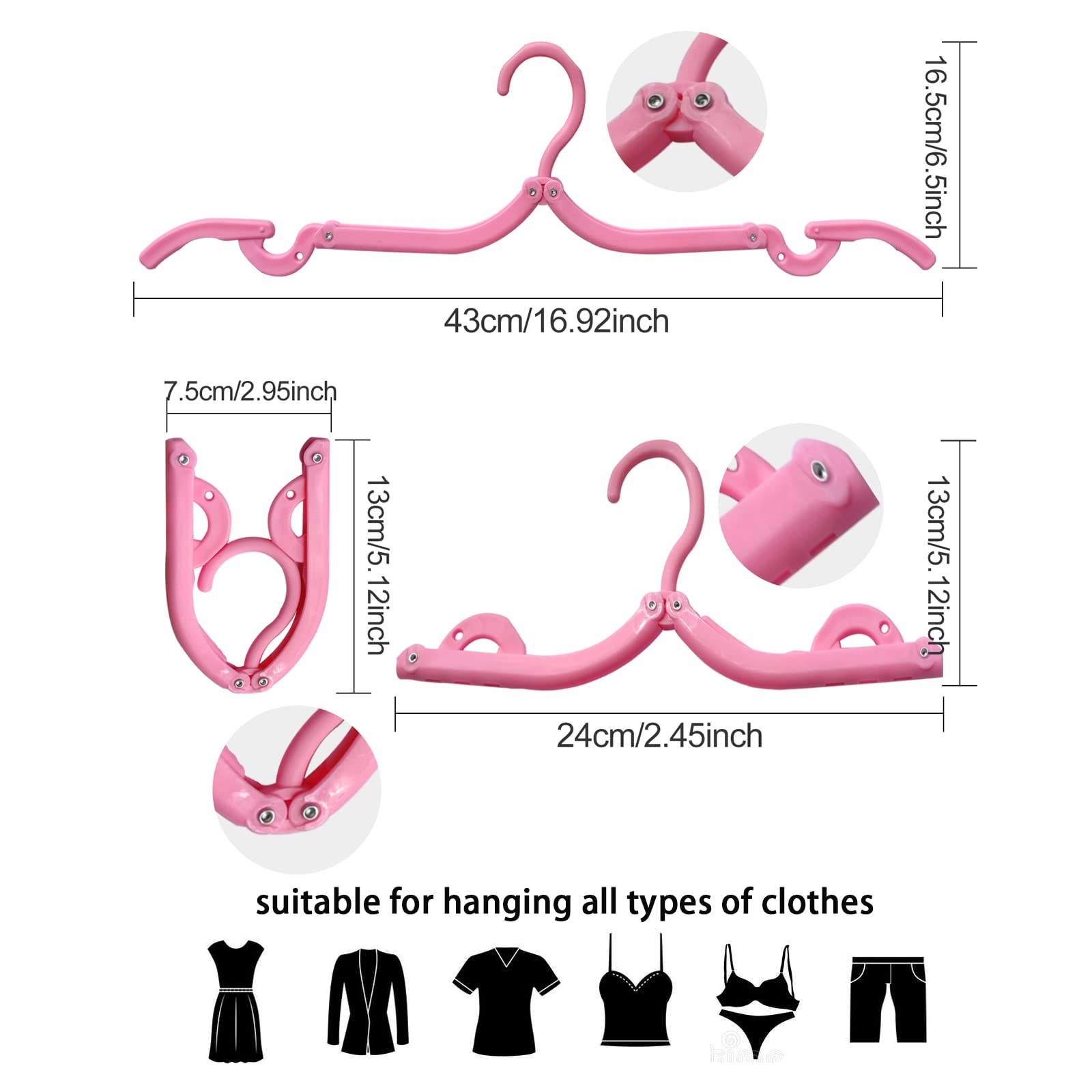 11 Pack Portable Folding Travel Hangers - Lightweight Space-Saving Clothes Hangers for Suitcase, Hotel & Home Use (Pink) - Perfect for Business Trips, Vacations & College Dorms