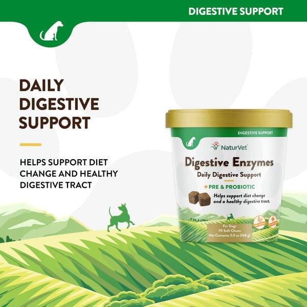 NaturVet Digestive Enzymes Plus Prebiotics & Probiotics Soft Chews for Dogs - Supports Healthy Digestion & Gut Health - Perfect for Sensitive Stomachs & Digestive Issues