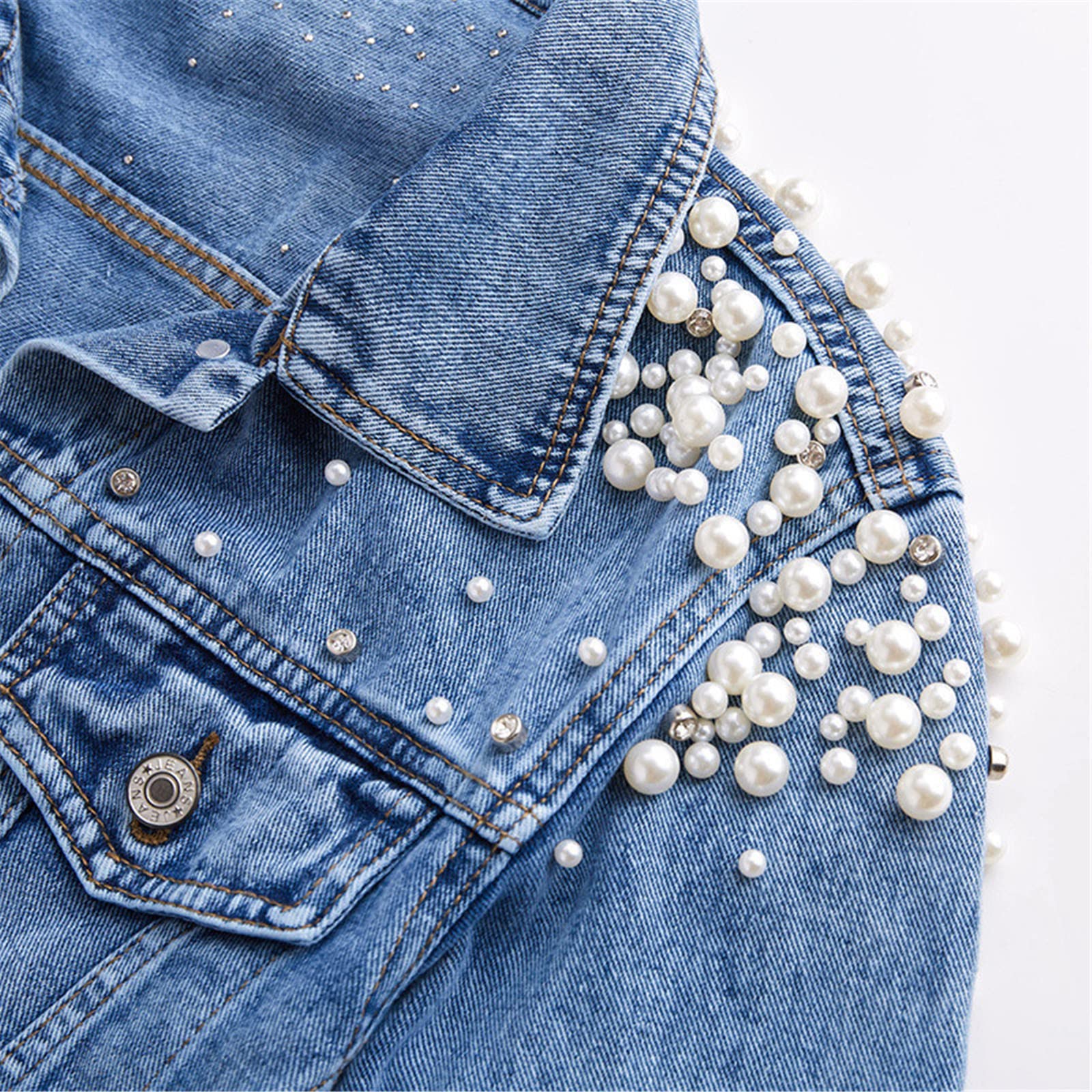 Women's Fashion Beaded Short Denim Jacket - Stylish Spring & Autumn Outerwear for Students | Sweet Loose Casual Top, Short Jean Coat for Everyday Wear, Dating & Campus Outfits