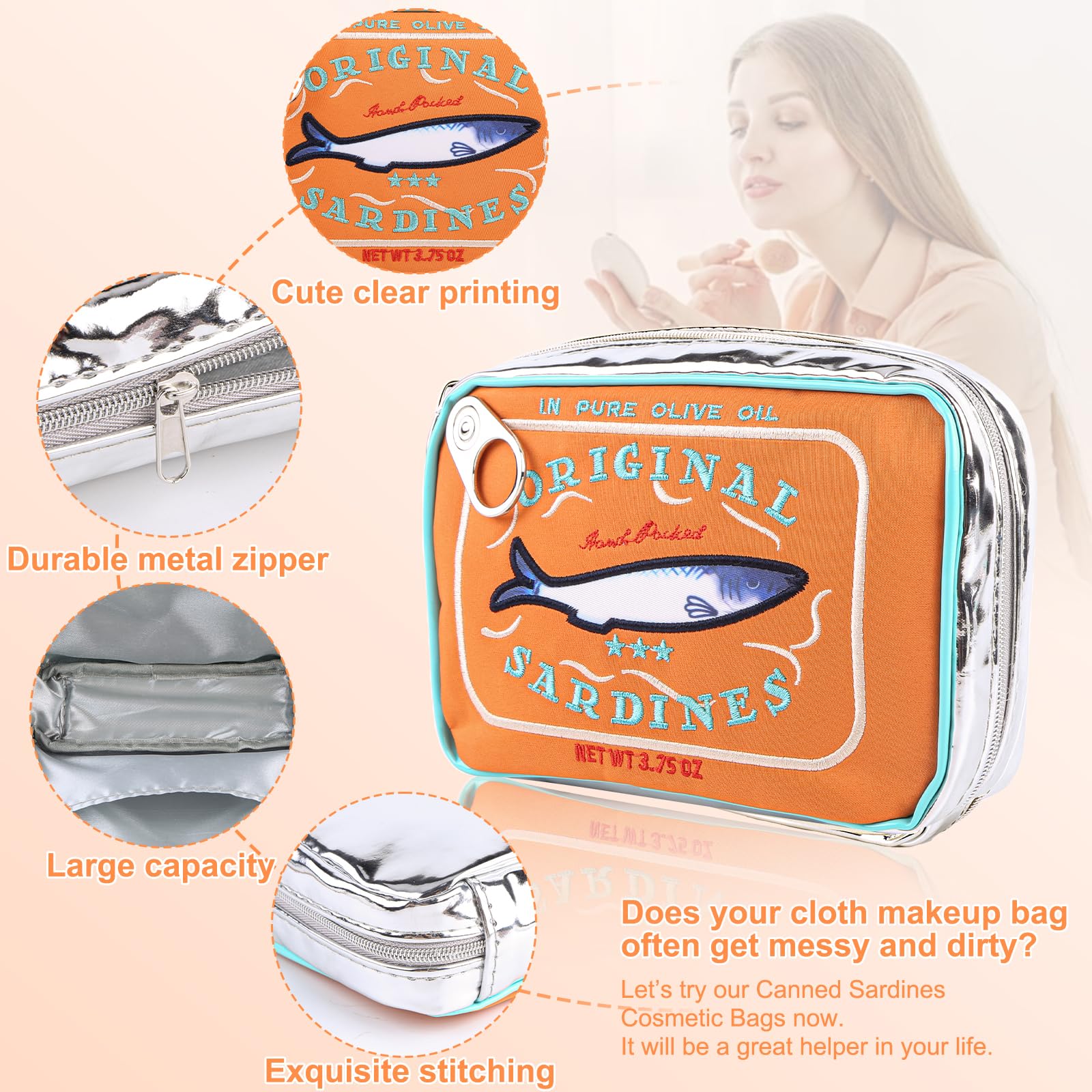Cute Sardine Style Makeup Bag - Aesthetic Toiletry Travel Organizer for Women | Perfect for Travel, Gym & Daily Essentials Storage