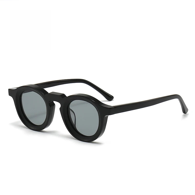 Stylish Black Unisex Acetate Round Sunglasses with Full Rim - Perfect for Outdoor Activities, Beach Vacations & Driving - Model 442741