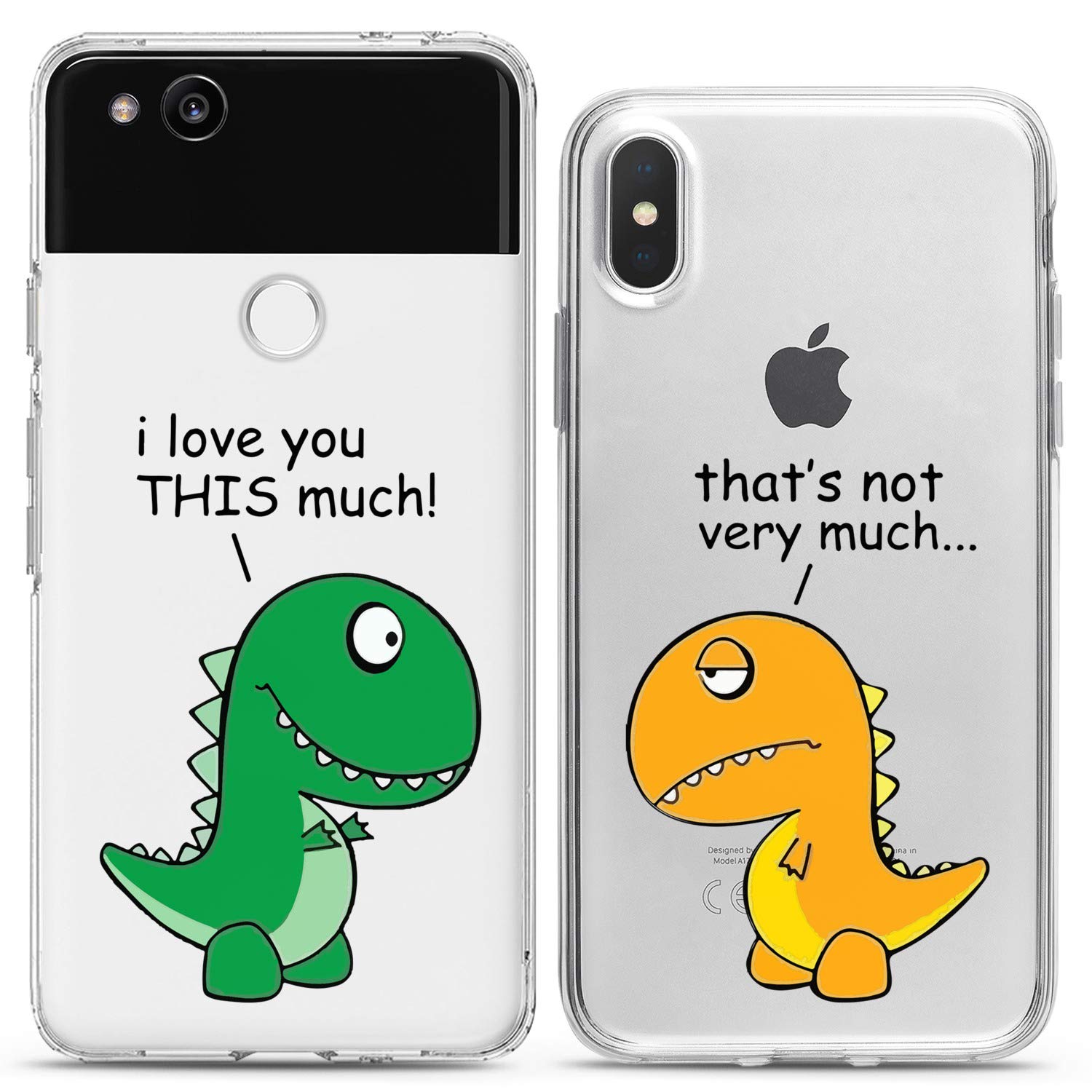 Cute Dinosaur Couple Phone Cases for iPhone 16/15/14/13/12/11 Pro Max/Mini/XS/X/8 Plus/7+/XR/10/SE/5 - Funny T-Rex Silicone Covers for Him & Her - Perfect Valentine's Gift for Girlfriend/Boyfriend - Ideal for Couples Matching Accessories & Everyday Protection