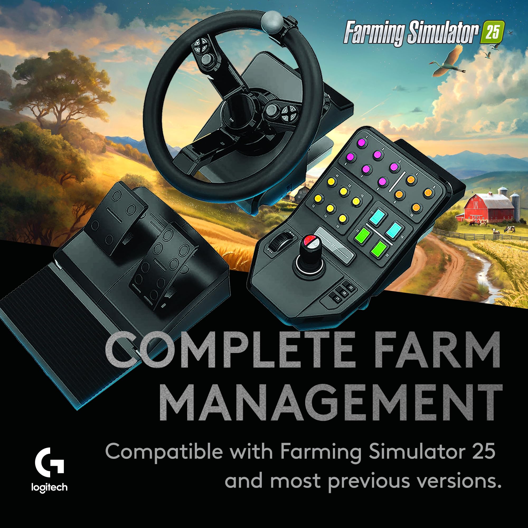 Logitech G Farm Simulator Heavy Equipment Bundle (2nd Gen) - Steering Wheel, Pedals & Side Panel Control Deck for PC - Compatible with Farming Simulator 22 & Older Versions - Perfect for Realistic Farming Simulation Gaming