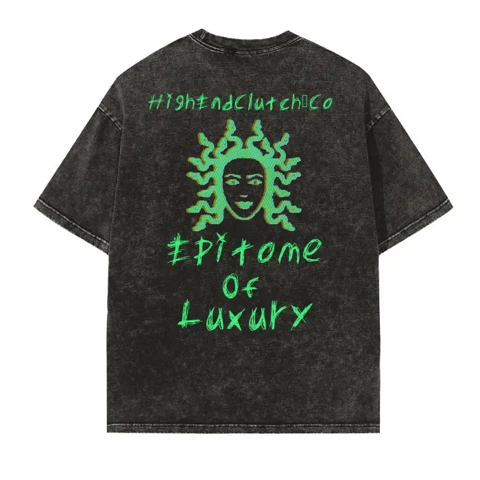 Premium Medusa Embroidery Vintage Washed T-Shirt - Distressed Edge Frayed Detail, 250 GSM Heavyweight Cotton (Dusk Black) | Streetwear, Gothic Fashion & Retro Style Outfits