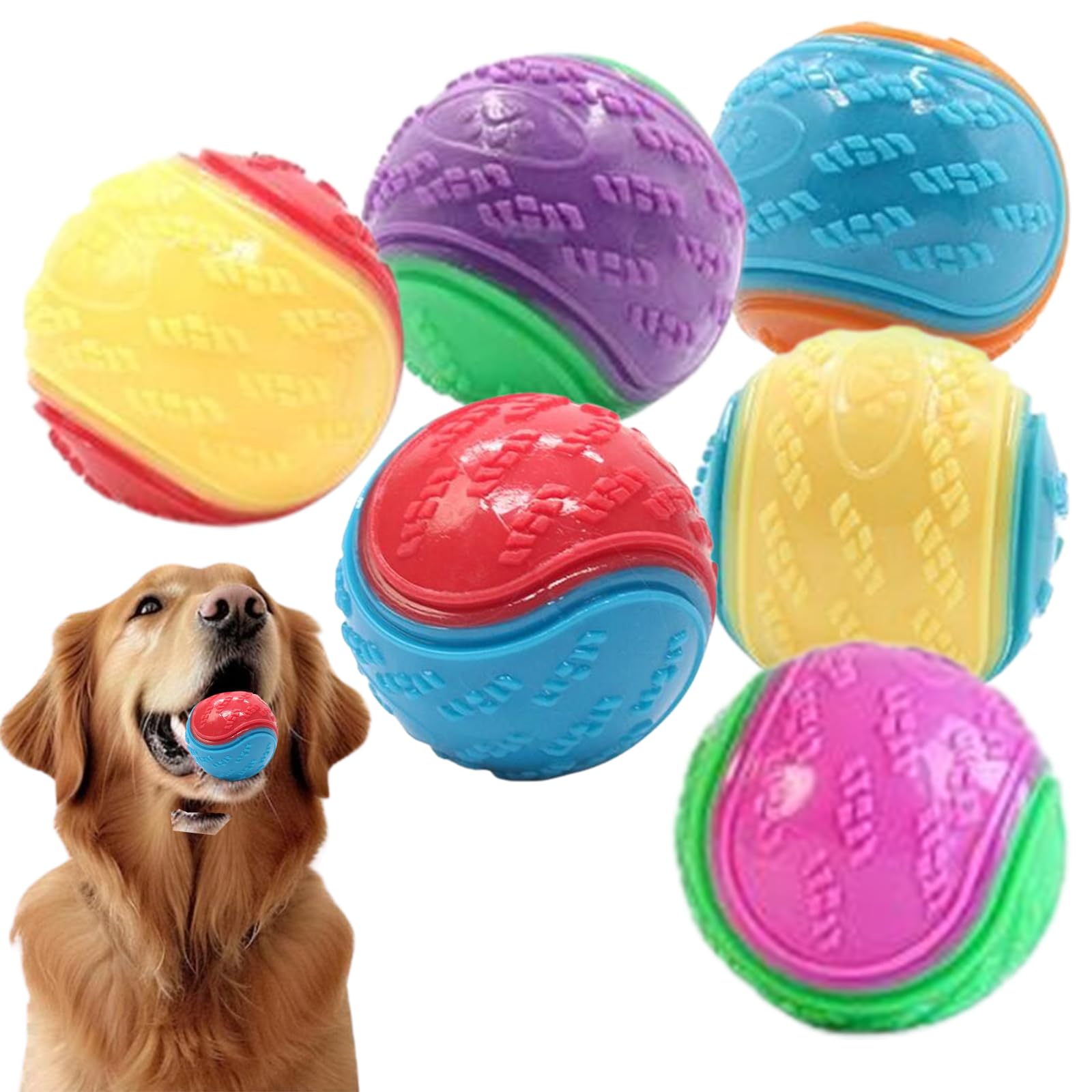 Irunfast 6 Pack Dog Chew Toys - Durable Squeaky Balls for Puppy Teeth Cleaning, Interactive Pet Training & Playtime | Indestructible Dog Ball for Fetch, Tug of War & Outdoor Activities