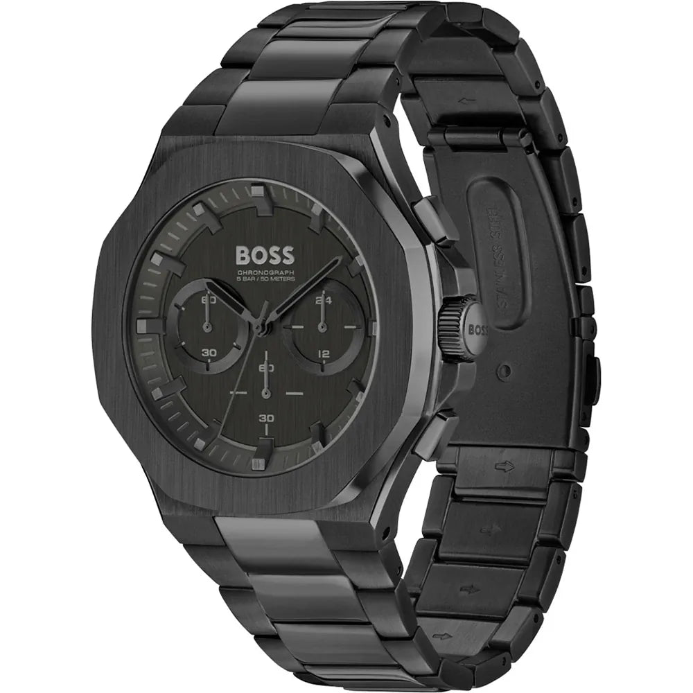 BOSS Men's Chronograph Watch 45mm Taper Black - Stylish Timepiece for Business, Casual & Formal Occasions