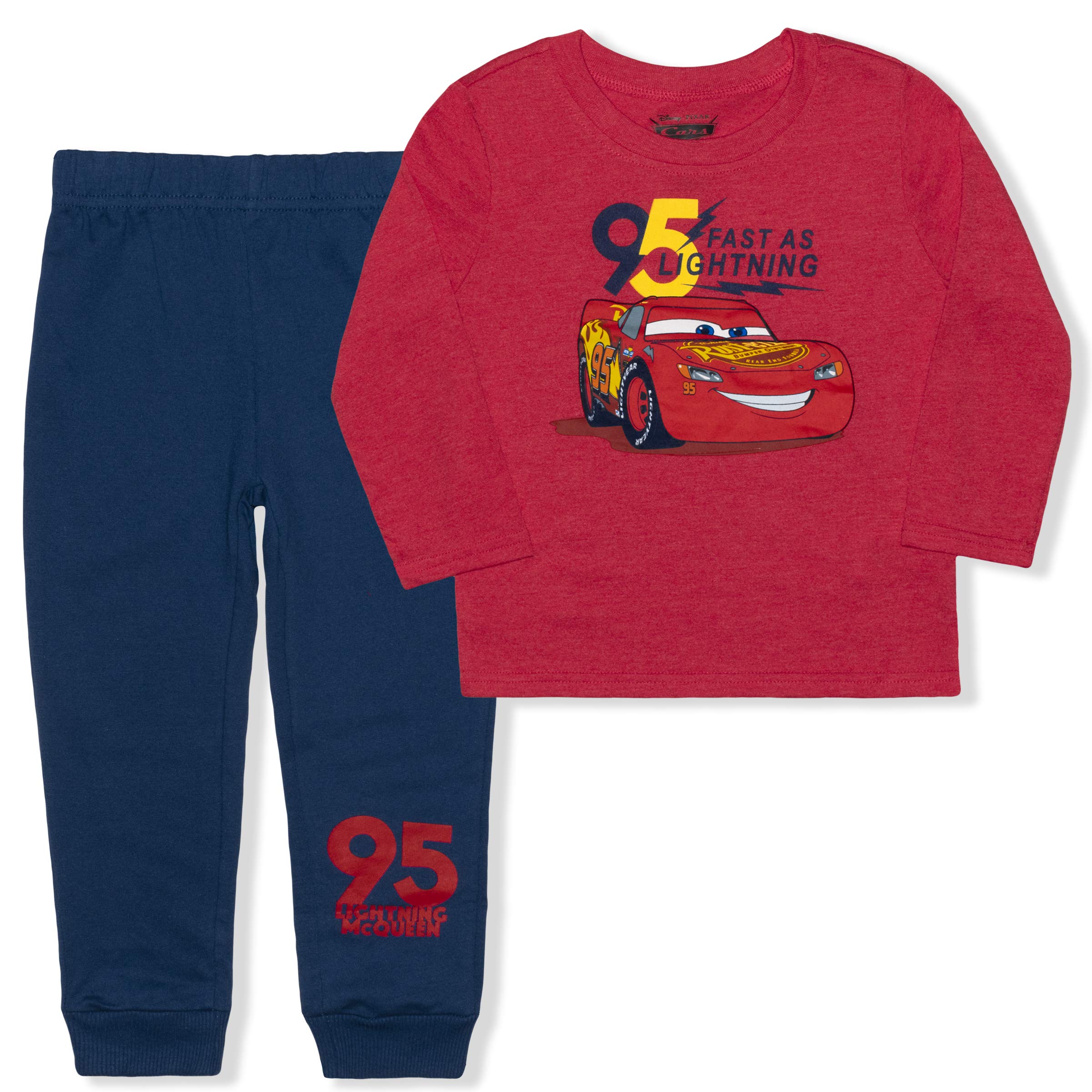 Disney Cars Lightning McQueen Boys' Jogger Set - Long Sleeve T-Shirt & Jog Pants Outfit for Toddlers | Playtime, School & Casual Wear