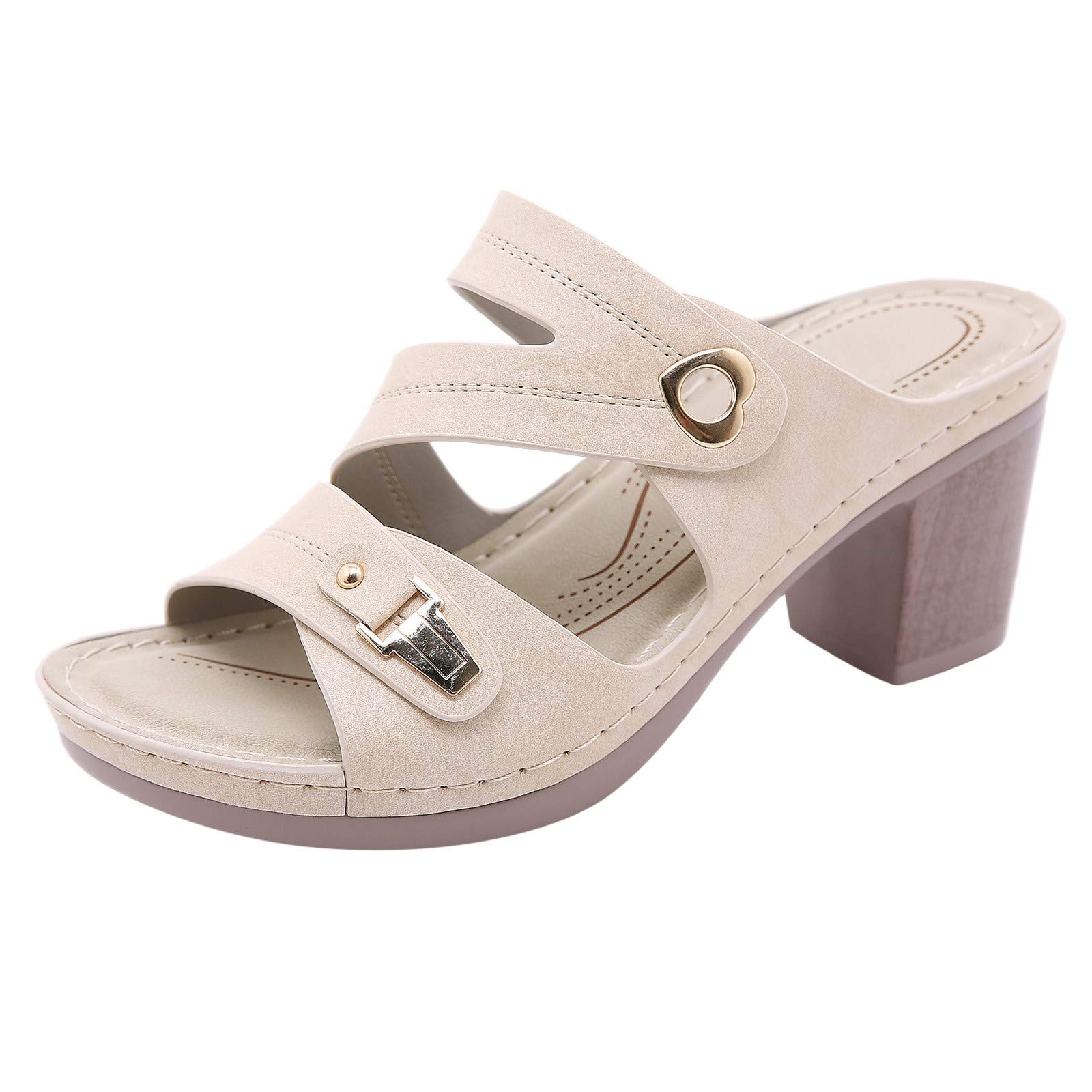 FFENYAN Women's Chunky High Heel Slippers - Open Toe Sandals with Soft Sole for Comfort, Outdoor & Leisure Wear - Perfect for Beach, Vacation, and Summer Fashion
