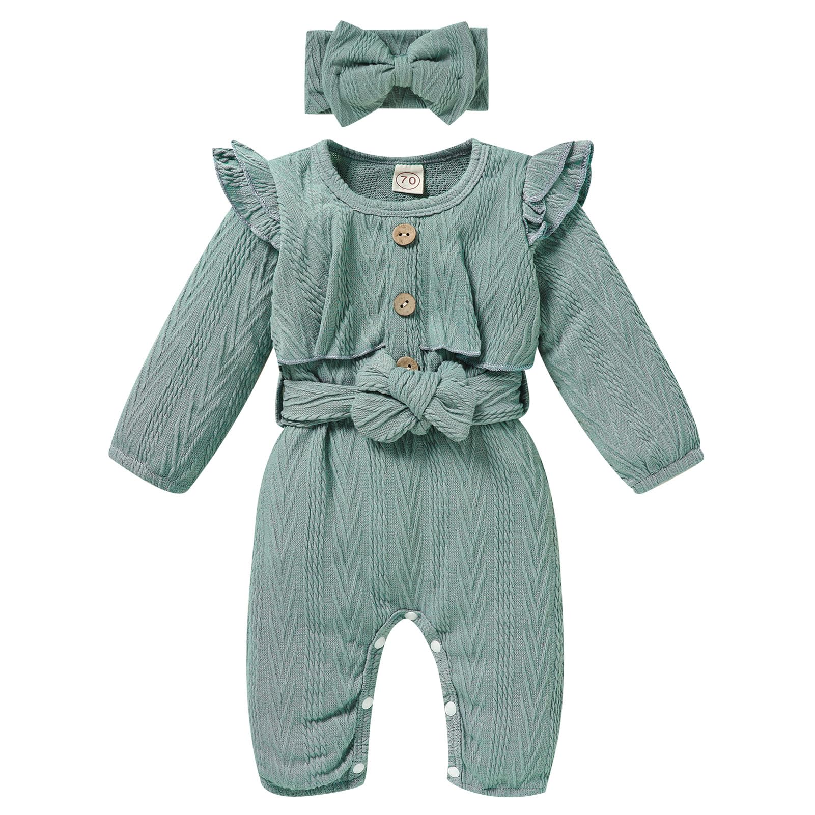 Newborn Baby Girl Clothes - Soft Long Sleeve Romper with Ruffles & Hairband | Solid Color Jumpsuit for Fall & Winter | Perfect for Photo Shoots, Holiday Outfits & Daily Wear