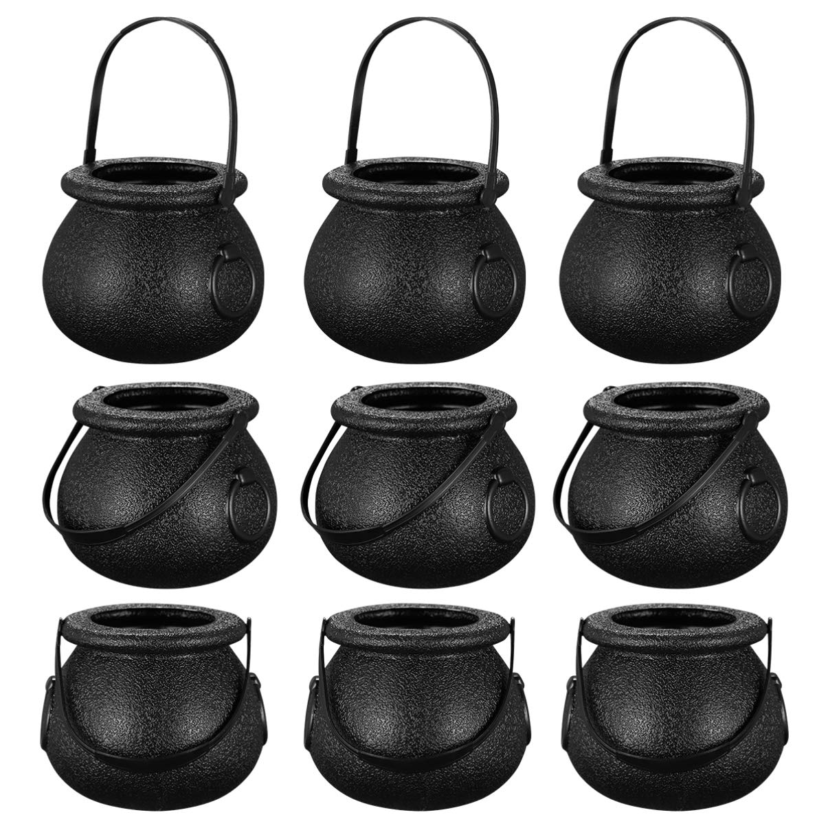 CLISPEED 10 Pack Halloween Candy Buckets for Kids - Plastic Trick or Treat Containers, Witch Pot Candy Jars (5x7cm, Black) - Perfect for Halloween Parties, Classroom Treats & Neighborhood Trick-or-Treating