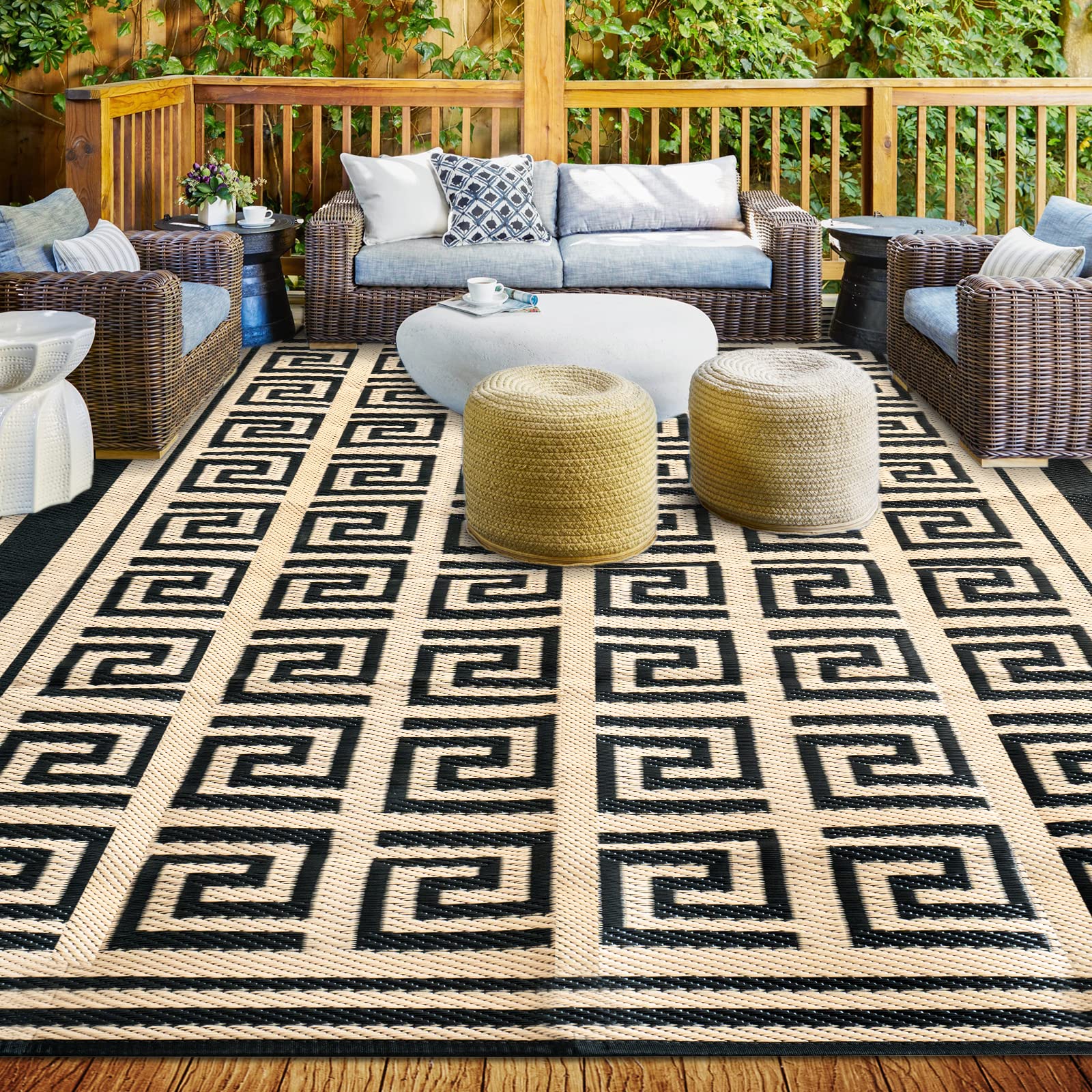 5' x 8' Waterproof Reversible Outdoor Rug - Durable Plastic Straw Patio Mat for Camping, RV, Picnic, Beach, Deck & Backyard | All-Weather Design for Patio Furniture, Porch, Balcony & Outdoor Entertaining
